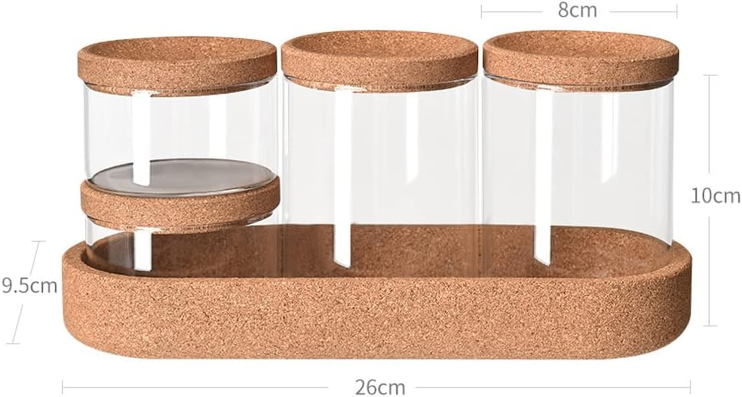 Bathroom Storage Organizer, 4 Pack Apothecary Glass Jars with Lids, for Cotton Swabs, Cotton Pads, Bath Salts, Makeup Sponges, and Hair Accessories(Glass&Tray)