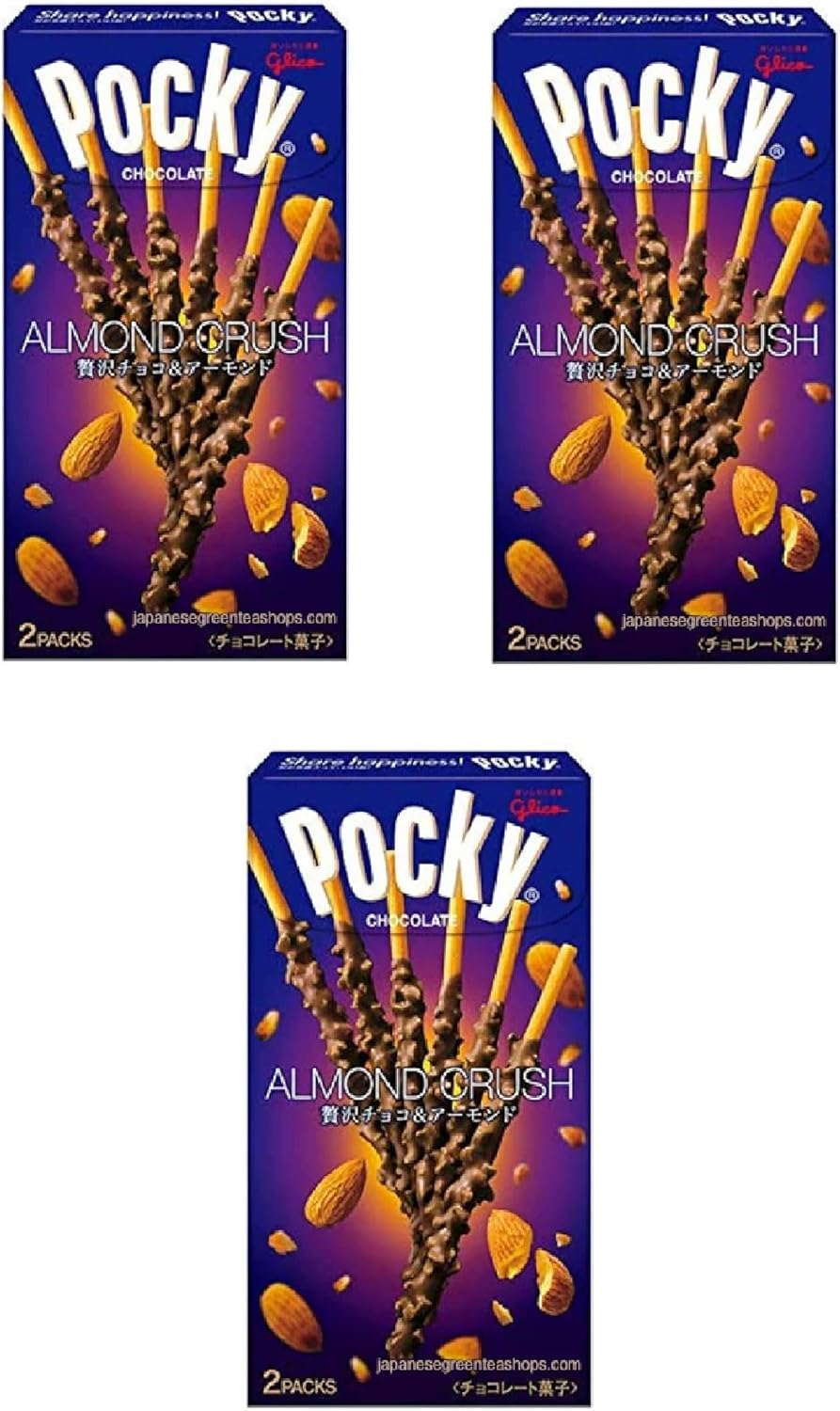 POCKY Chocolate ALMOND CRUSH Biscuit Sticks Japanese Snacks 2 Packs per Box X 3 Boxes Made in Japan