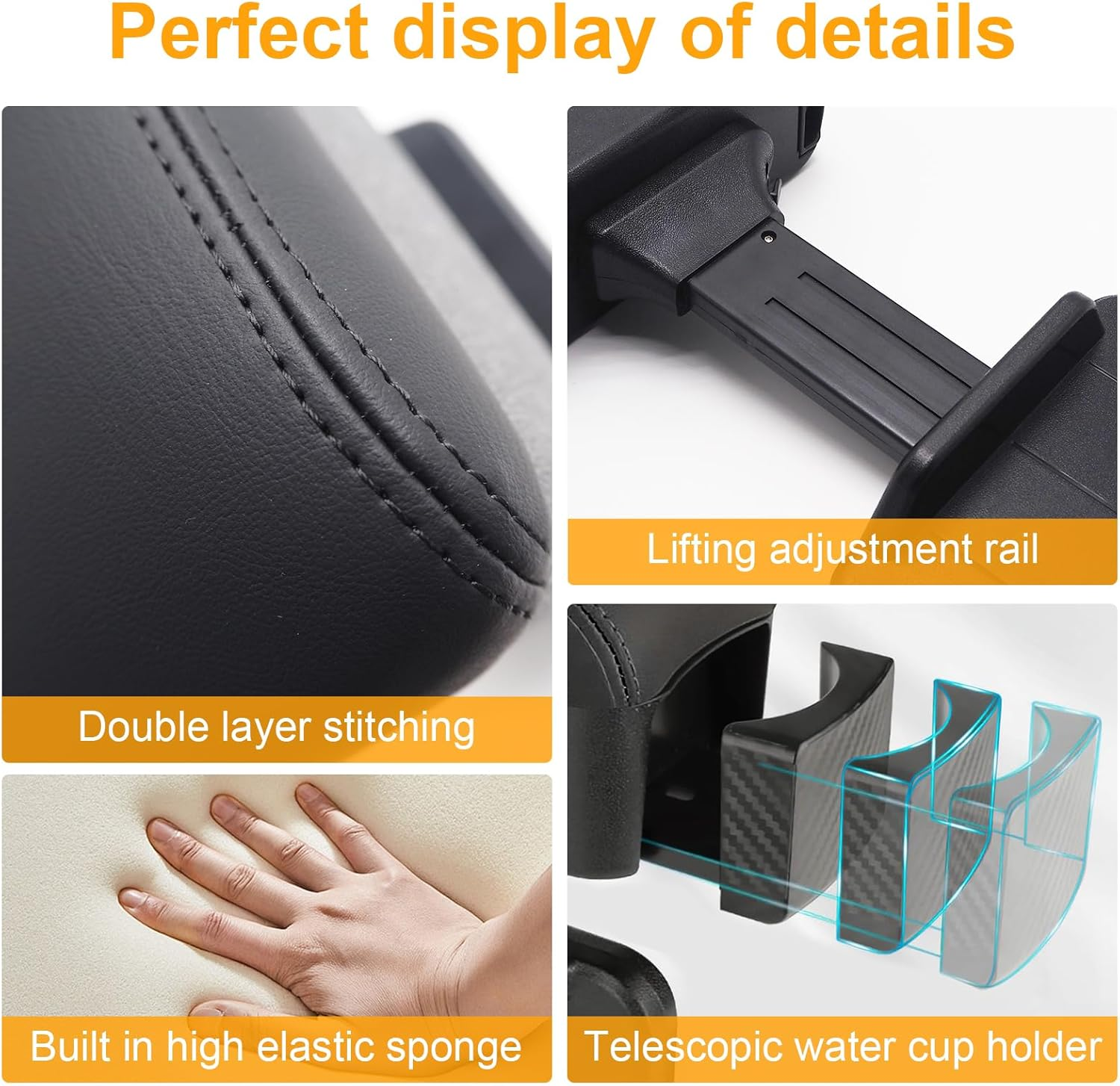 Auto Center Console Armrest Gap Filler Organizer, Car Nappa Leather Armrest Pillow with Storage Box, Arm Rest Cover Cushion with Cup Holder, Universal Adjustable High-Low Arm Rest Extender (Black) - Red image number 2