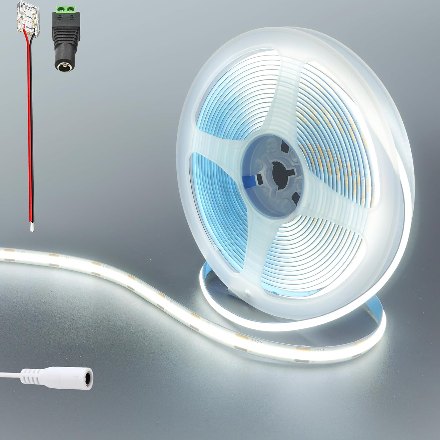 Clearhill 12V COB 480LED Strip Lights,9.84Ft/3M（No Power Supply）,Red,480Leds/M,With 5521DC Female Connectors,8Mm Width,Cri90,Electroplated Double-Sided Panel,Ip20,For Indoor Decoration