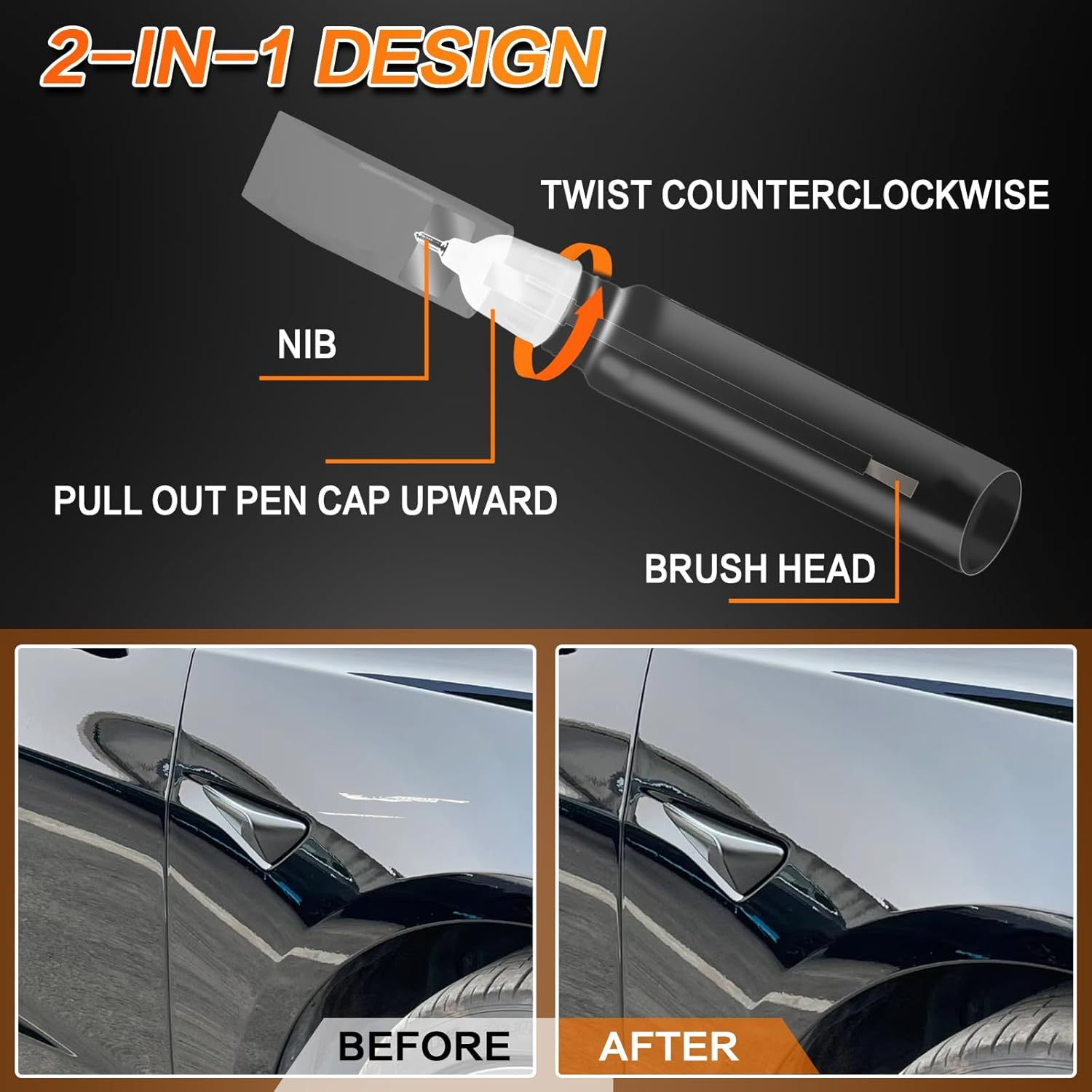 Touch up Paint for Tesla Model Y/3/X/S, Car Paint Pen Scratch Repair Two-In-One Touch up Paint, Premium Car Scratch Remover for Deep Scratches 0.4 Fl Oz (Solid Black) image number 5