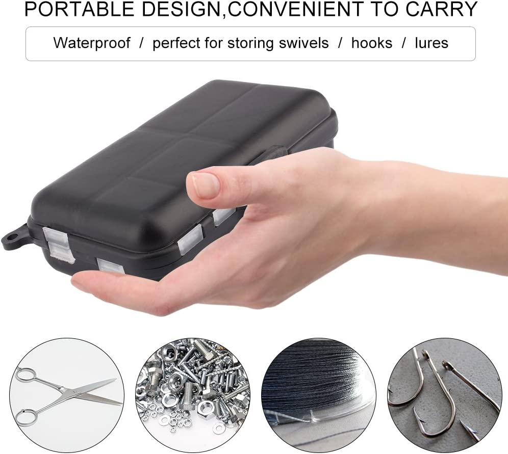 Yosoo Fishing Tackle Box, 9 Compartments, Black and Transparent Plastic Storage Case, 11X6X3.5Cm, Portable with Eyelet for Outdoor Activities image number 4