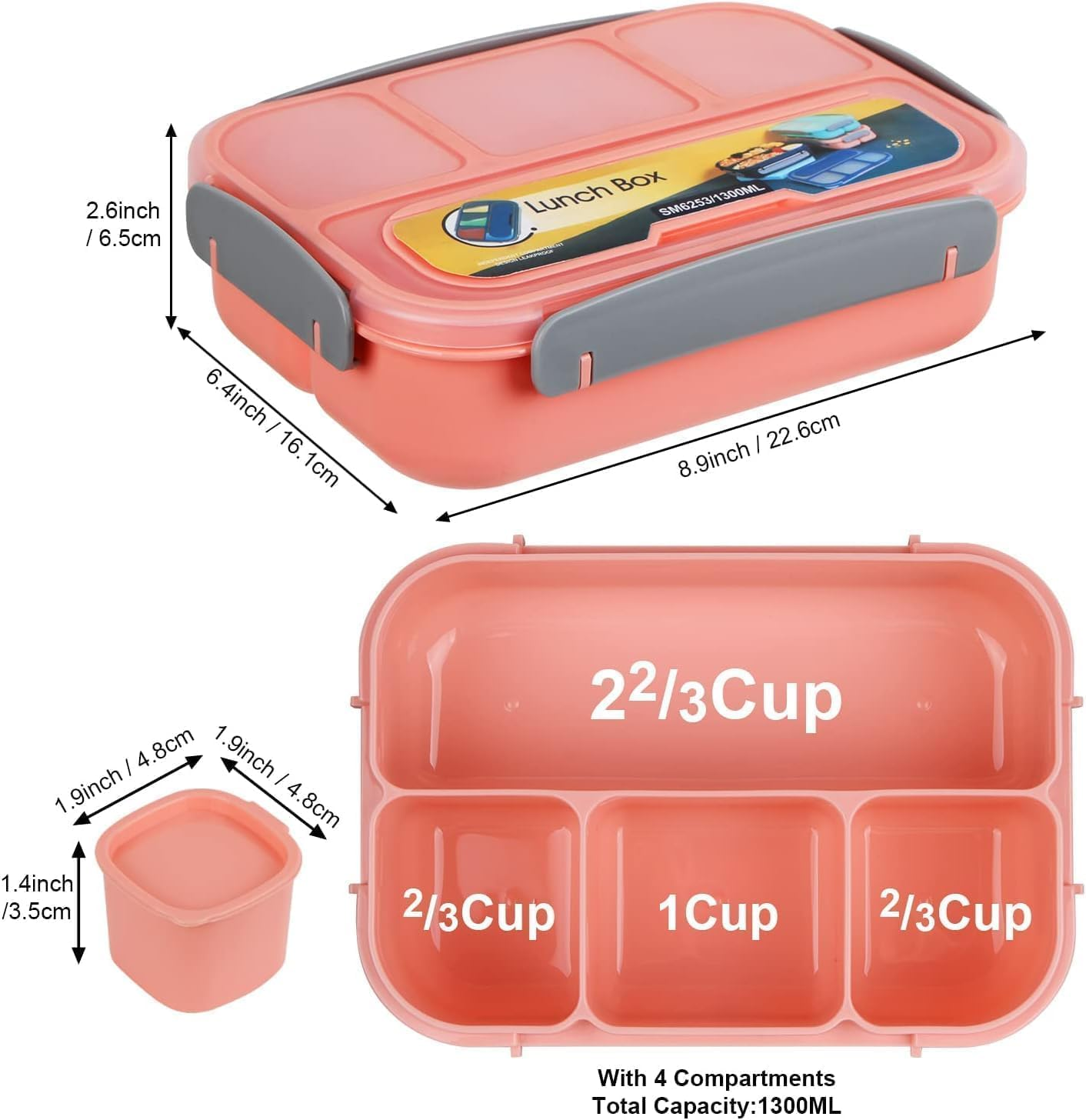 [2025 Upgrade] Bento Lunch Box Adult Lunch Box, Lunch Box Kids, Lunch Containers for Adults/Kids/Students,1300Ml-4 Compartment Bento Lunch Box (Pink) image number 6