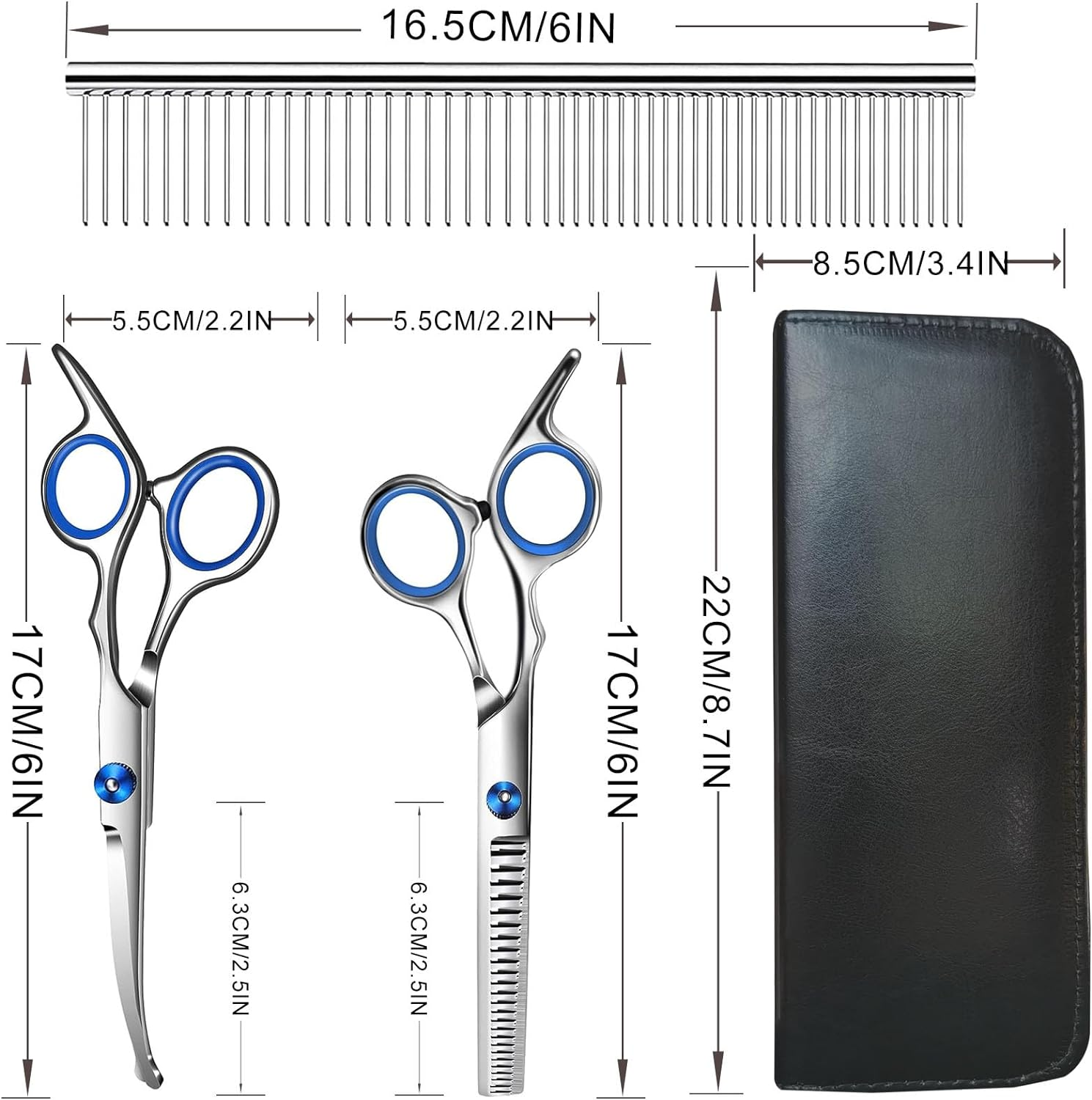Dog Grooming Scissors, Jiasoval 4-In-1 Dog Grooming Set with round Safety Tip, Professional Grooming Scissors Set, Hair Cutting Scissors with Steel Comb and Leather Case for Dogs