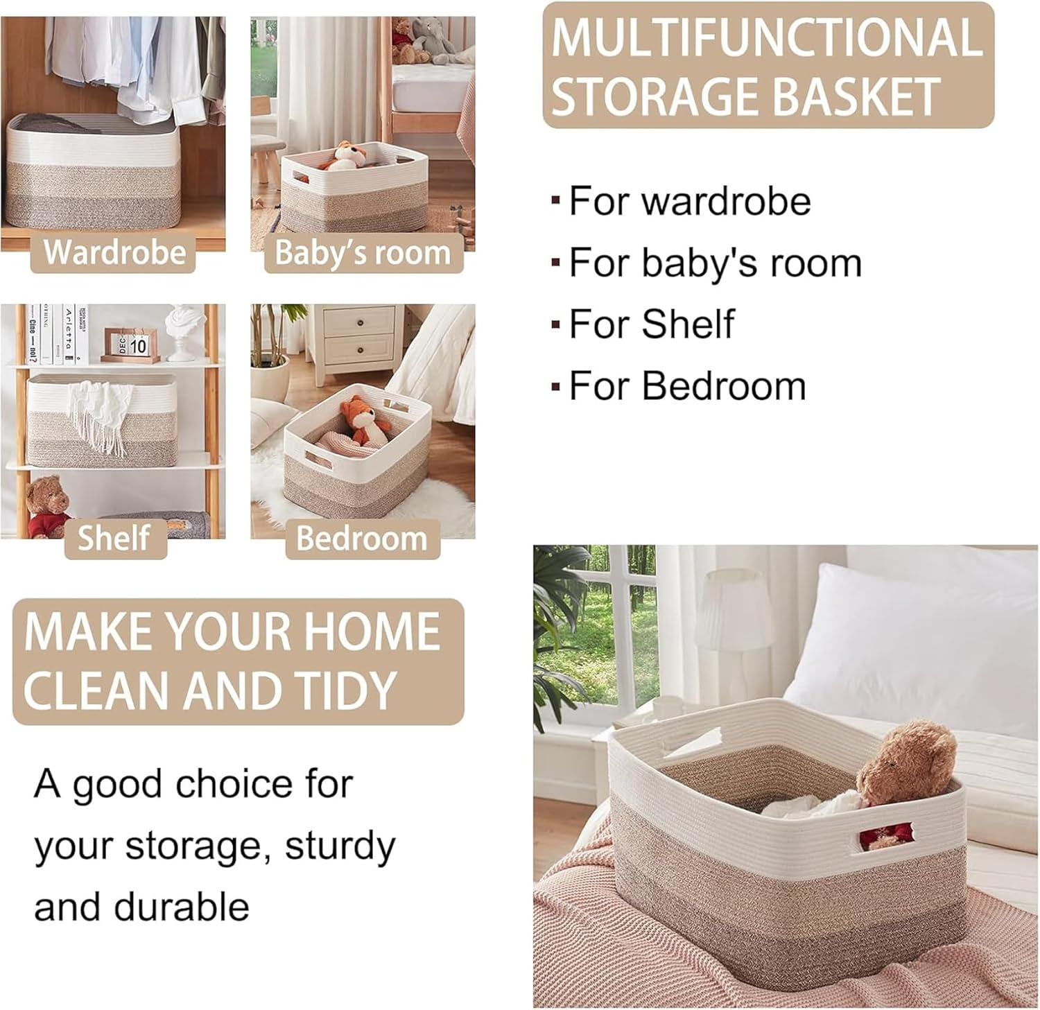 Woven Cotton Rope Laundry Storage Basket with Handles, round Hamper for Pillow, Clothes, Blanket,Toys, 55*43*30Cm Gradient Yellow