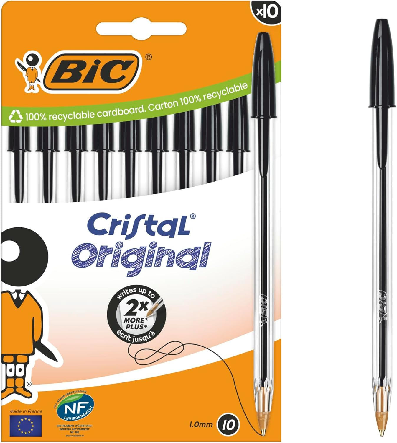 BIC Cristal Original Ballpoint Pens Medium Tip (1 Mm) &ndash; Black, Box of 10
