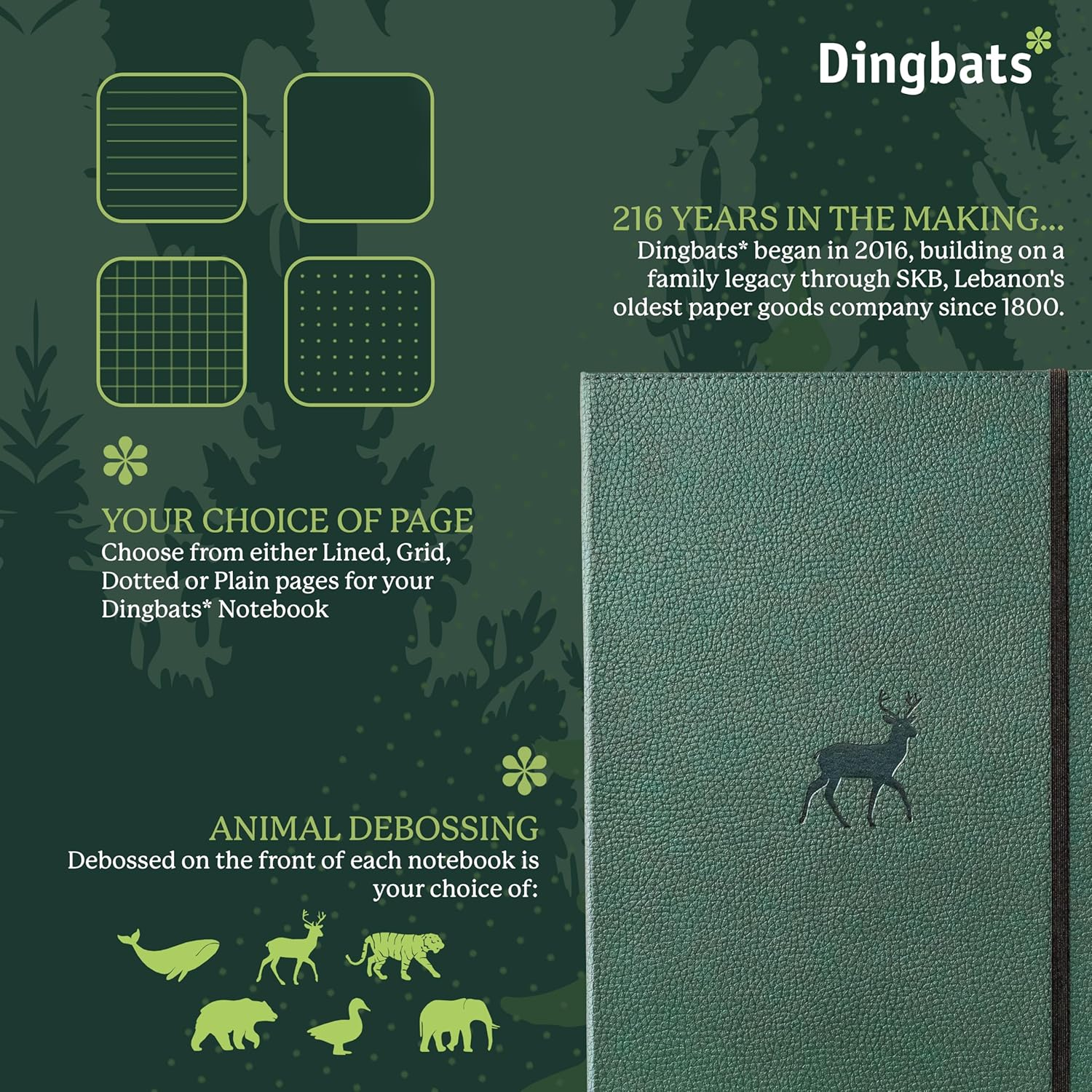 Dingbats* Wildlife Green Deer Notebook A4+ Plain image number 1