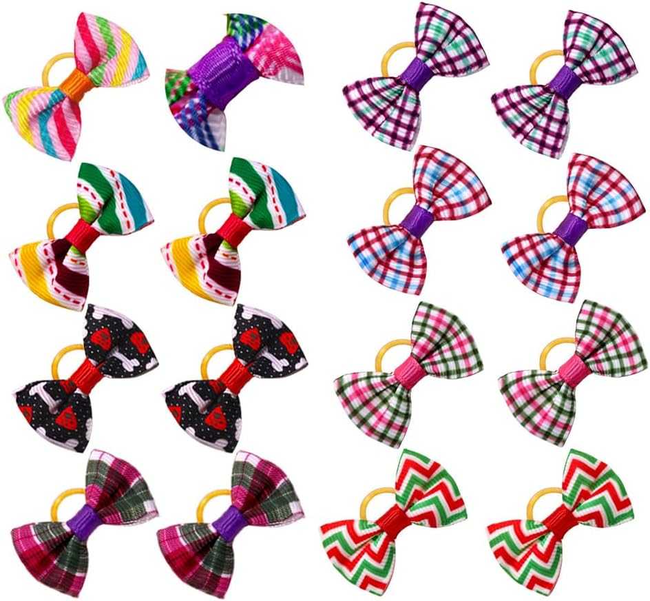 Aoozleny Cute Puppy Hair Bows with Rubber Bands - 30PCS Cute Puppy Dog Small Bowknot Hair Accessories, Handmade, Perfect for Pet Grooming（Random Color） (A) - B image number 7