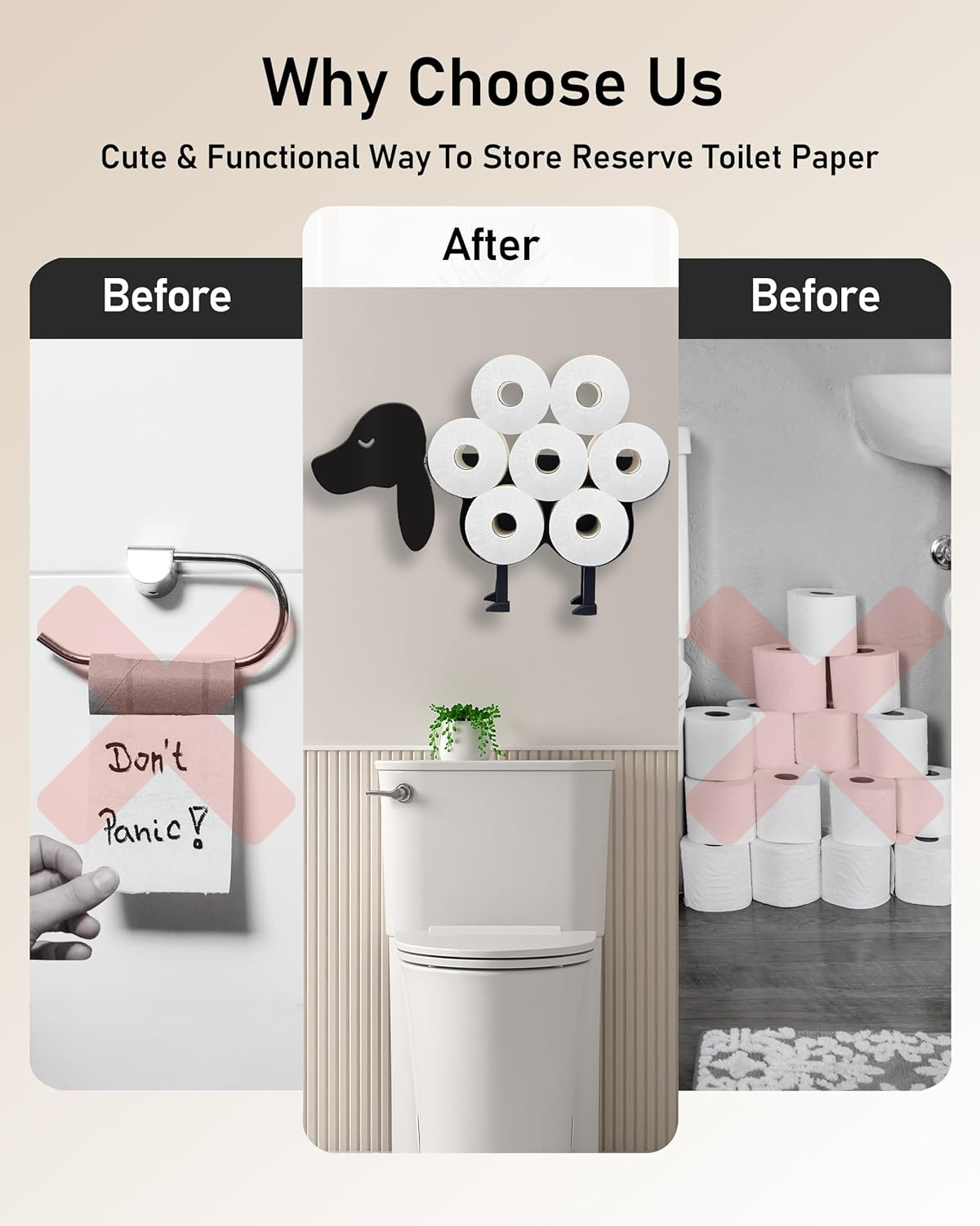 Wigag Dachshund Toilet Paper Holder for Extra 8 Rolls, Wall Mounted Decorative Toilet Paper Storage, Farmhouse Bathroom Accessories Storage Cabinet image number 3