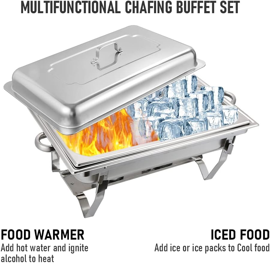 9L Chafing Dish Buffet Catering Food Warmer Pan Multifunctional Stainless Steel Dinner Plate Tray Set Buffet Server for Parties, 3X3L Trays Food Pan with Lid