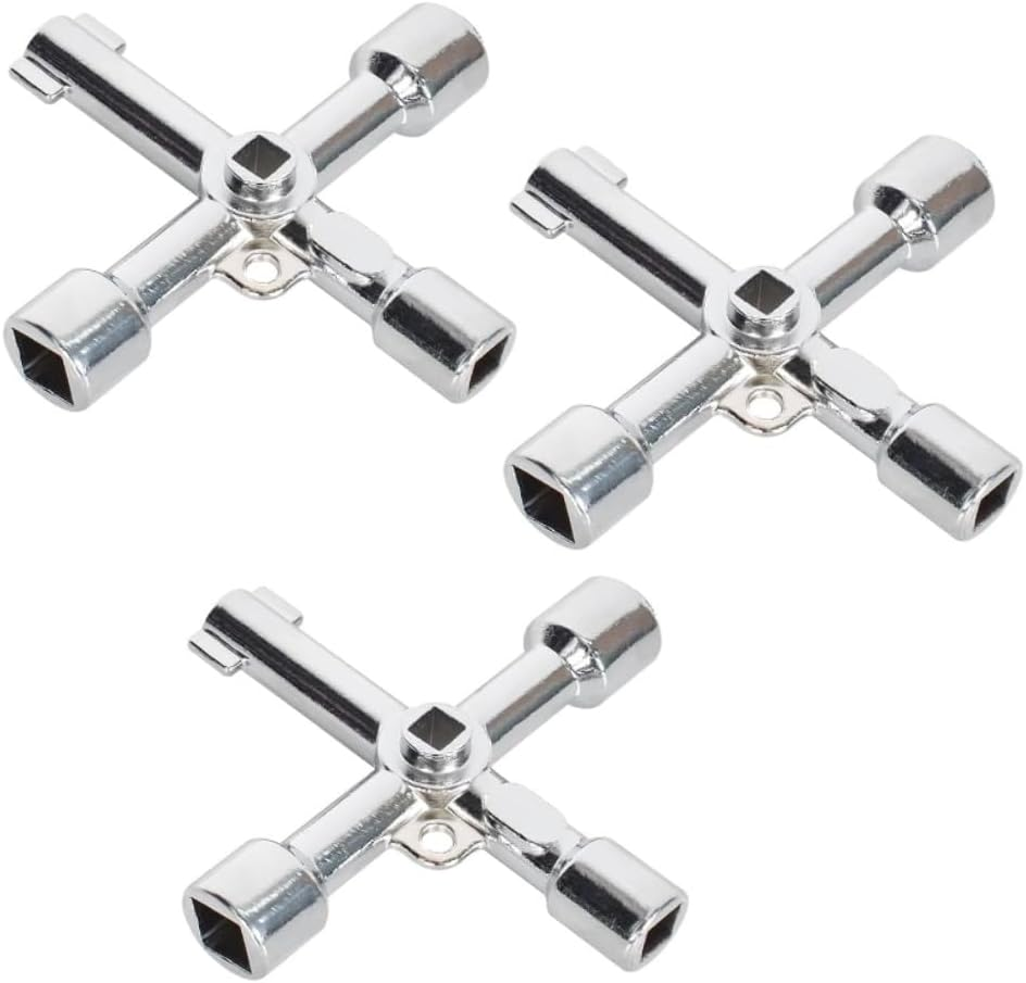 4-Way Multi-Functional Utilities Key,Plumbing Key Wrench,Electric Cabinet Keys,Electricians Tools for Water Meter Valve Electric Box Cupboard Cabinet(3Pcs,Silver) image number 6