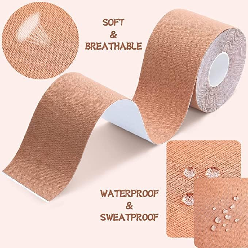 Boob Tape - Breast Lift Tape, Body Tape for Breast Lift 2" X 16" W 10 Pcs Breast Petals Reusable Adhesive Bra Nipple Covers, Bob Tape for Large Breasts A-G Cup Beige image number 2