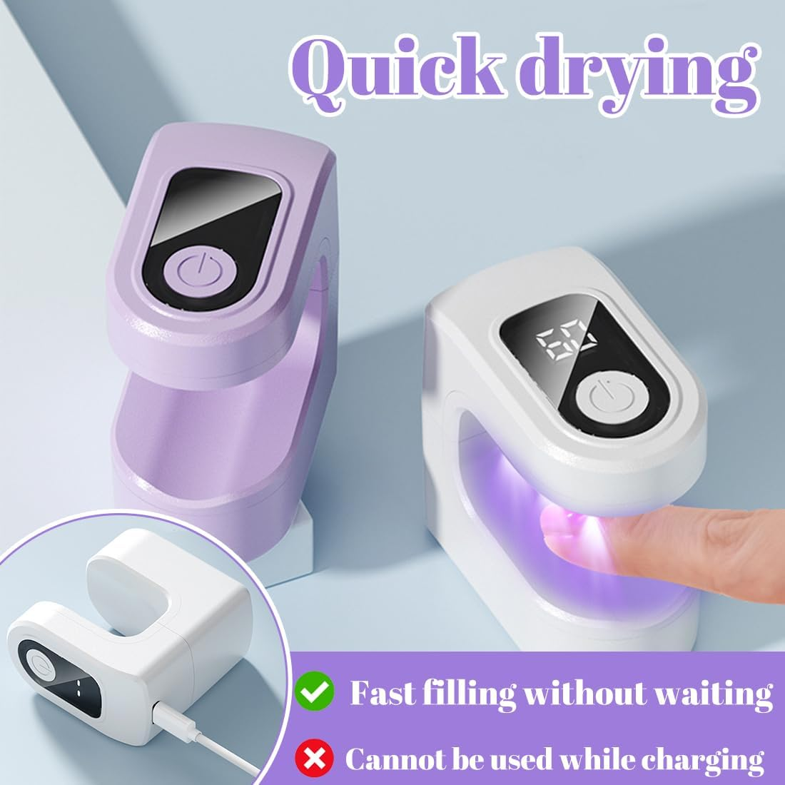 Tomedeks 1 X Mini UV Lamp for Gel Nails, Small UV Nail Lamp, Portable, 2 Timer Modes, Nail Dryer for Gel Nail Polish, Gel Nail Polish Dryer, White image number 4