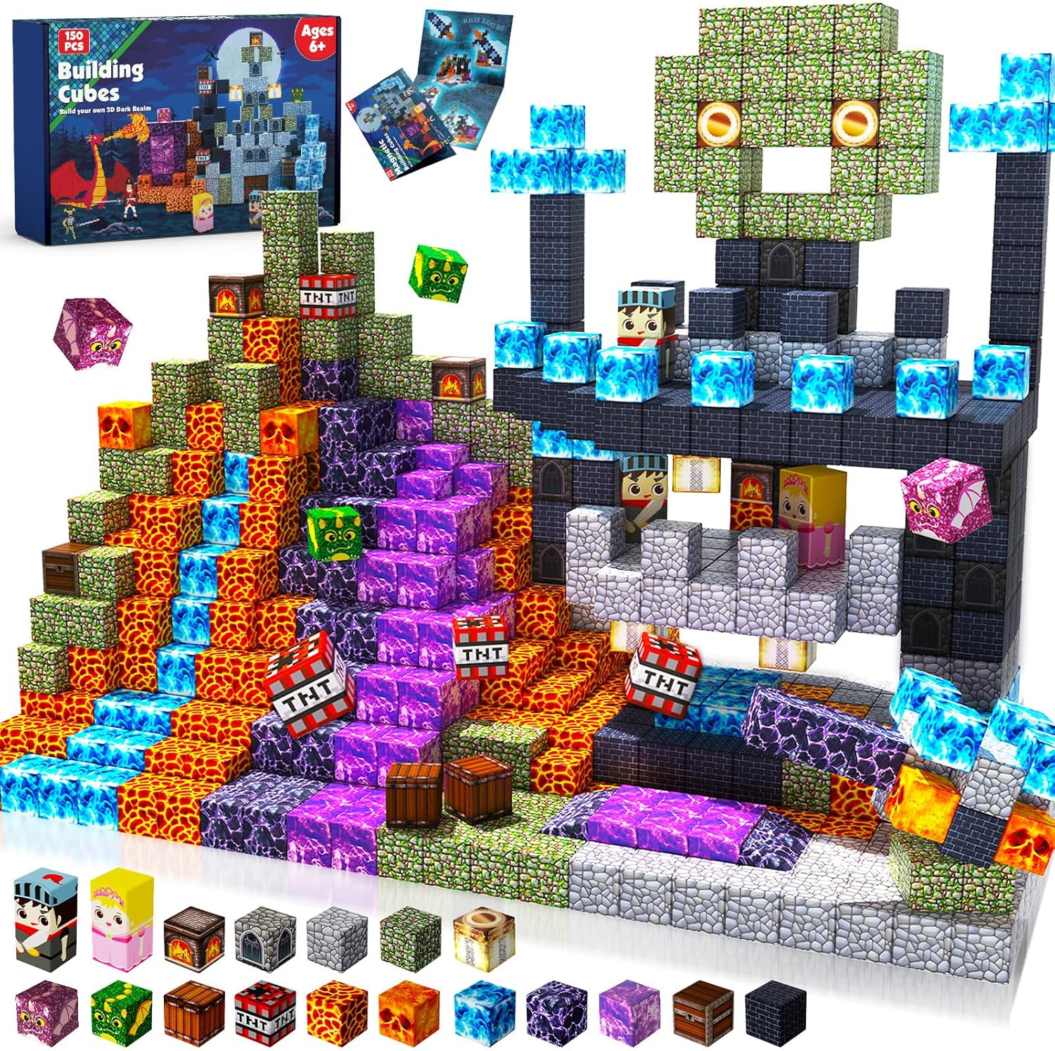Magnetic Blocks - 150 PCS Build Magnetic Dark Castle Sword Domain World - Magnetics Construction Cube Toys - STEM Montessori Sensory Toys for Toddlers 6 7 8 9 10 Year Old Boys & Girls image number 1