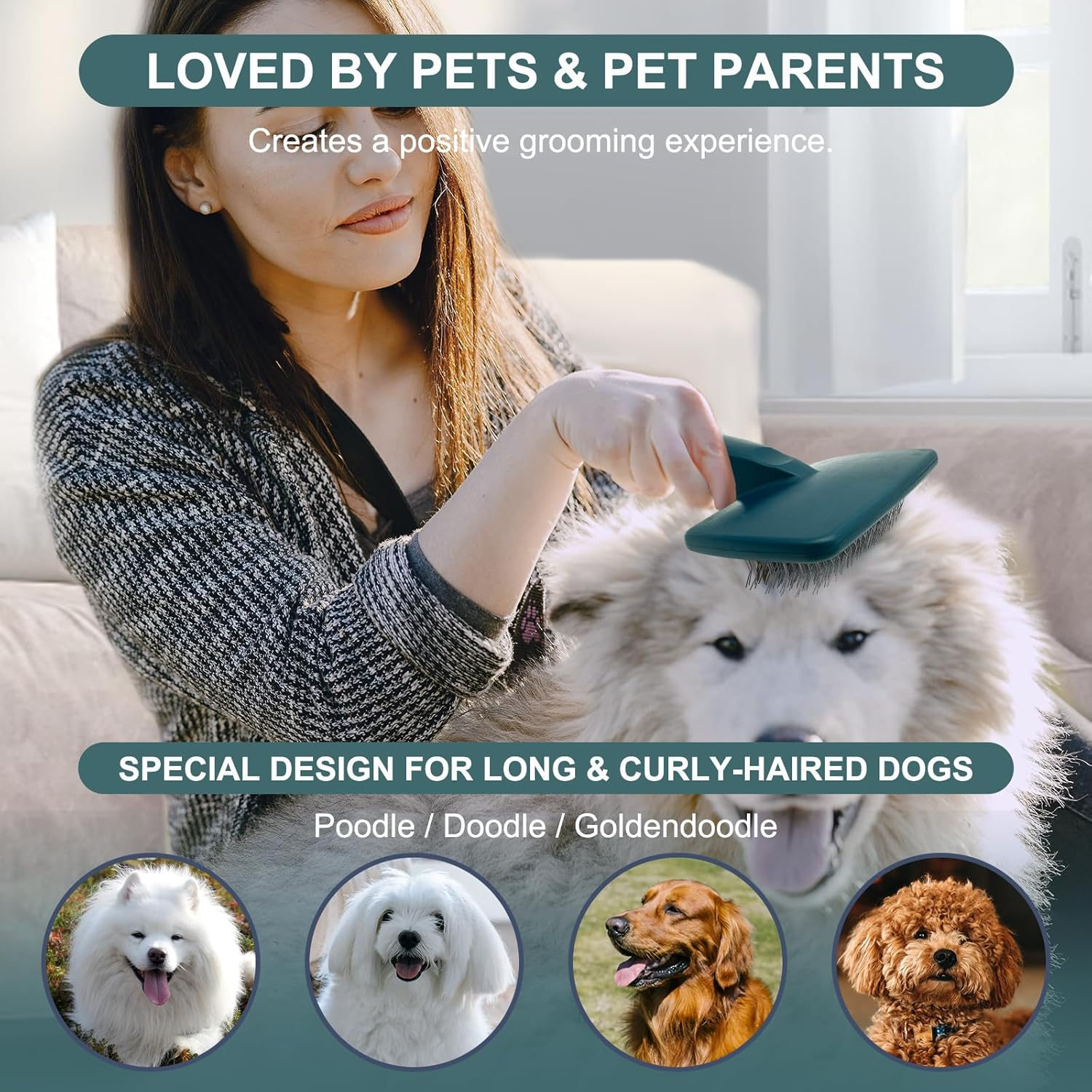 YIRU Goldendoodle & Poodle Brush for Dog Grooming,Slicker Dog Brush for Doodle Dogs,Long/Curly-Haired Dog Brushes,Large Dog Slicker Brush for Removing Loose Hair,Undercoat image number 1