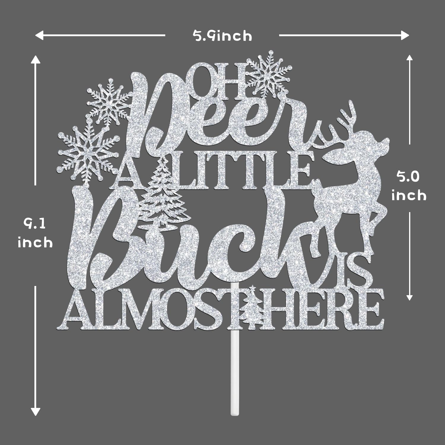 Oh Deer, a Little Buck Is Almost Here Cake Topper, Welcome Baby/We Can Bearly Wait, Winter Christmas Themed Pregnancy/Baby Shower/Gender Reveal Party Decorations Supplies, Sliver Glitter image number 6