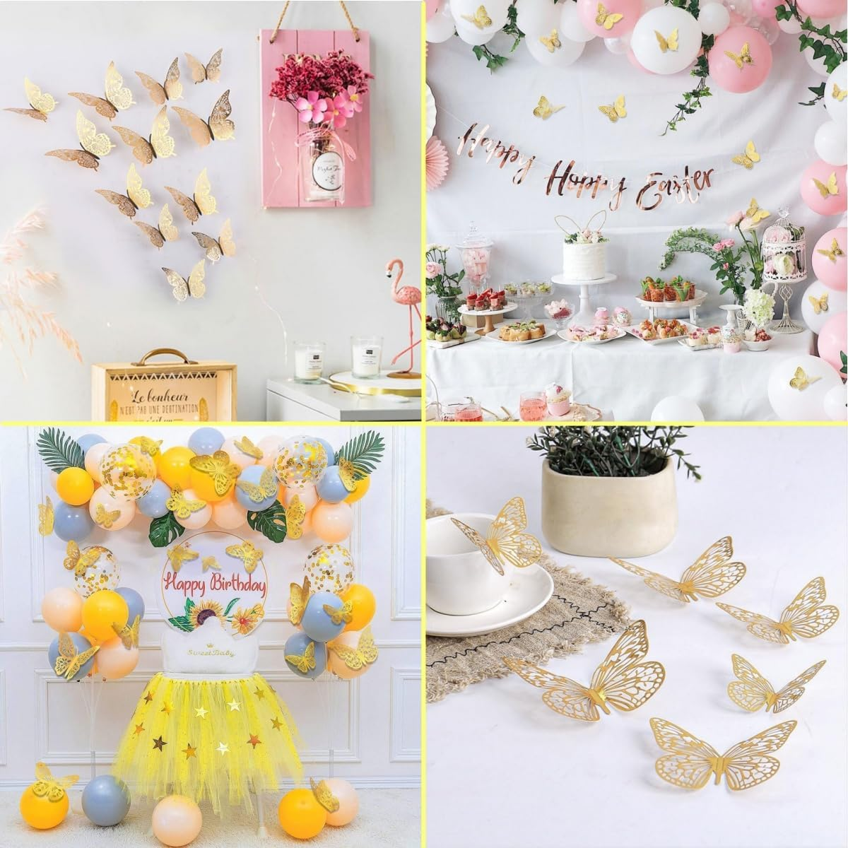 3D Butterfly Wall Decoration, Golden Butterfly Birthday Decoration, Detachable Stickers, Butterfly Party Decoration, Cake Decoration, 48 Pieces