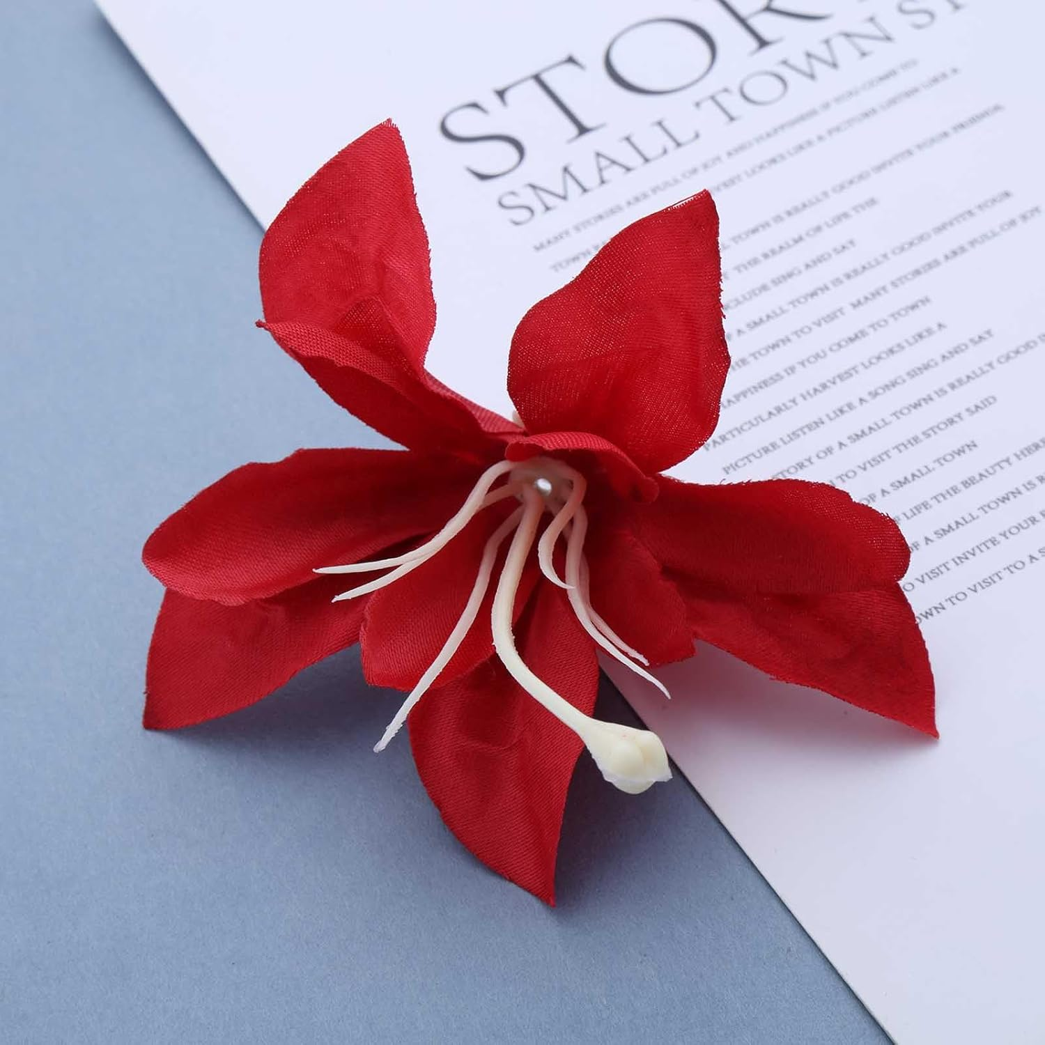 Enautoabs Boho Vintage Flower Hair Clip Duckbill Clip Flower Fabric Hairclip Barrette Red Floral Wedding Hairpin Clips Minimalist Floral Hairs Clips Hairs Accessories for Women image number 6