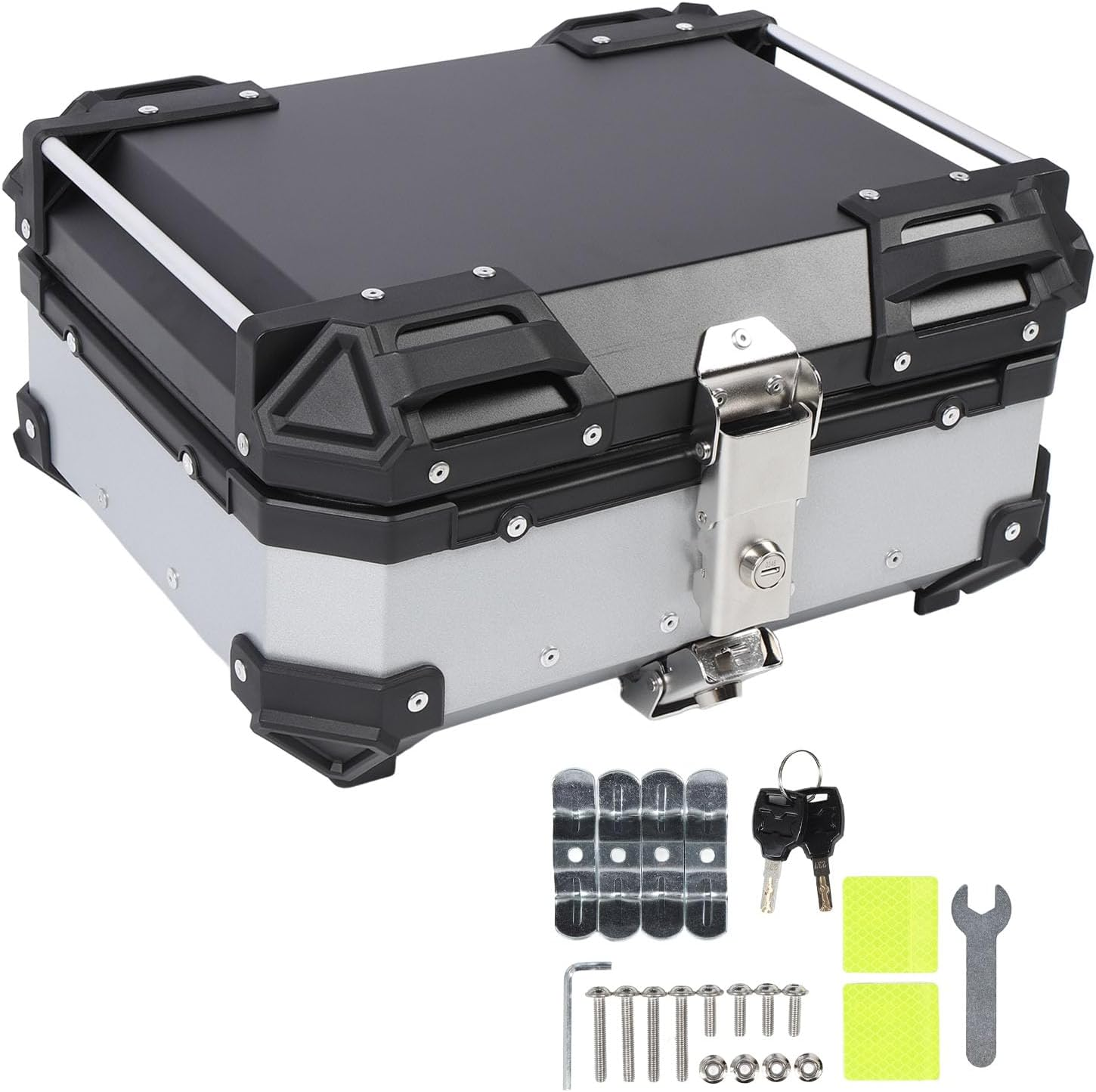 25L Motorcycle Top Case Tail Box, Aluminum Alloy Water Proof Universal Trunk Storage Case, Motorbike Rear Top Box with Safety Lock & Shockproof Lining (Black)