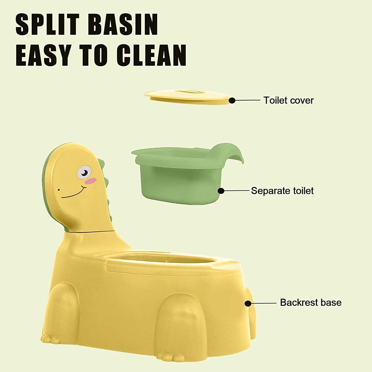 Potty Training Toilet, Non Slip Rubber Base Cartoon Dinosaur Potty Training Seat Thickened Plastic Ergonomic Design Portable Dinosaur Training Potty with Brush for Boys and Girls (Yellow) image number 6