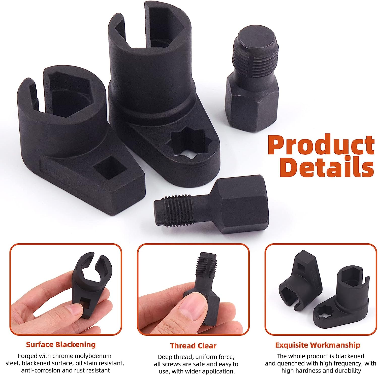 Tanstic 5Pcs Automotive Oxygen Sensor Socket Kit, Oxygen Sensor Offset Wrench Removal Tool and Thread Chaser Set with Storage Box for Vehicle image number 2