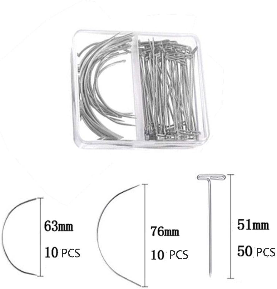 1Set Weaving Thread Polyester Sewing with 50PCS Wig T Pins,20Pcs 63Mm+76Mm C Type Needles Curved Hair Needles Black Sewing Cord image number 1