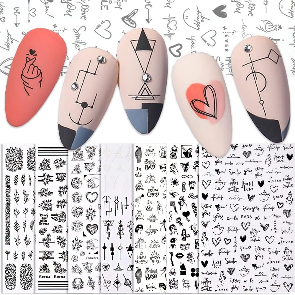 Nail Stickers, Self-Adhesive, Nail Stickers, Flowers, Nail Stickers, Abstract 3D Black Nail Stickers, DIY Manicure Decoration (7 Sheets) image number 5
