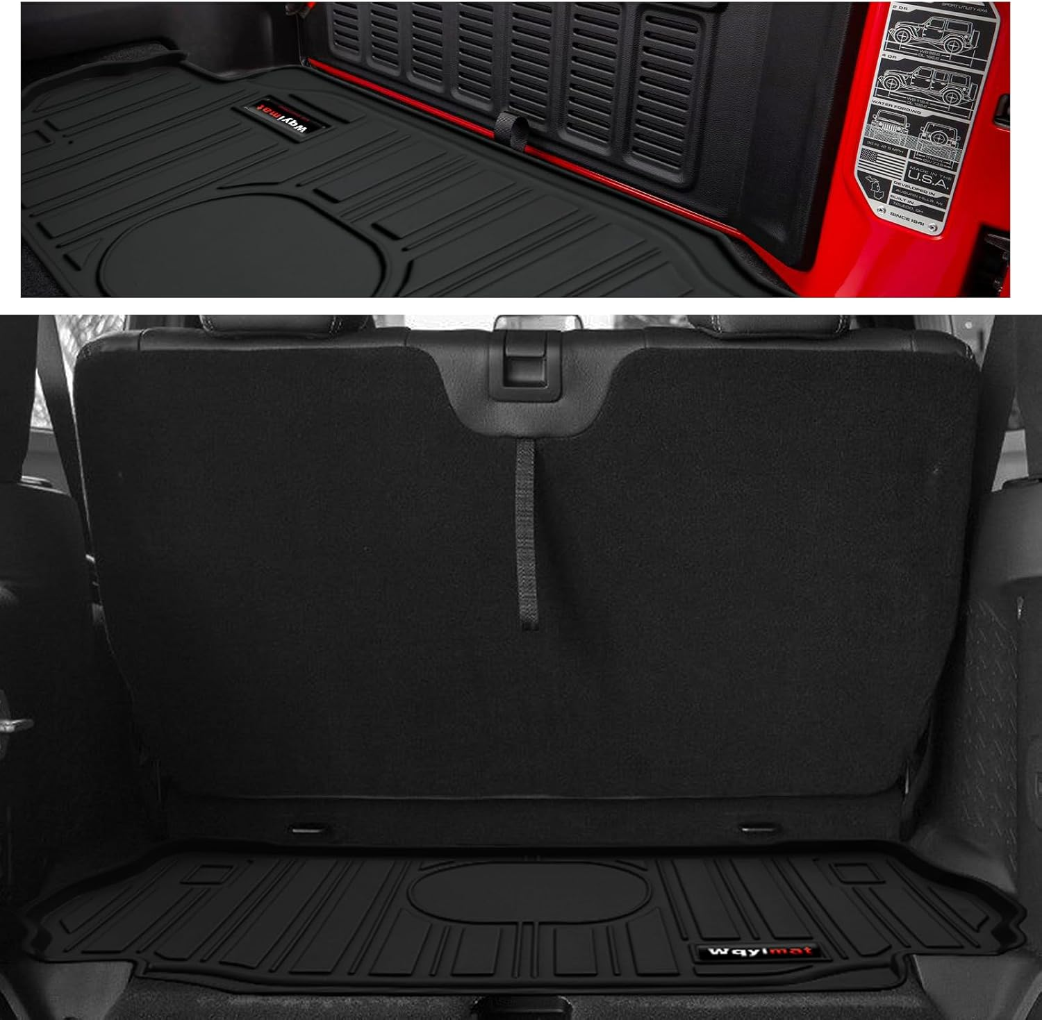 Wqyimat for 2007-2018 Jeep Wrangler JK 2 Door Floor Mats & Cargo Liner,Tpe All Weather Car Liners Accessories,Custom Fit 1St & 2Nd Row Floor Liners and Trunk Mat(For 2007-2018 Jeep Wrangler JK 2 Door) image number 3