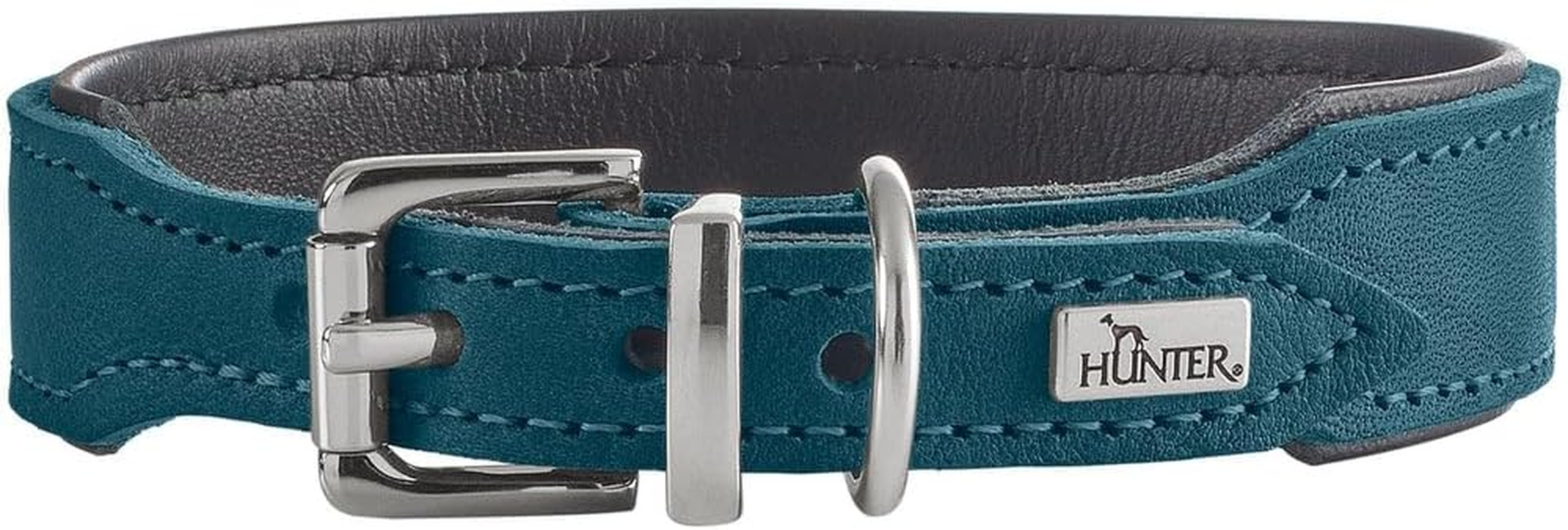 HUNTER Malta Dog Collar Petrol, Made of Oiled Soft Cowhide Leather, Soft Cowhide, Hardwearing, Brilliant Colours, Handmade, Made in Germany, Size: 37 image number 4