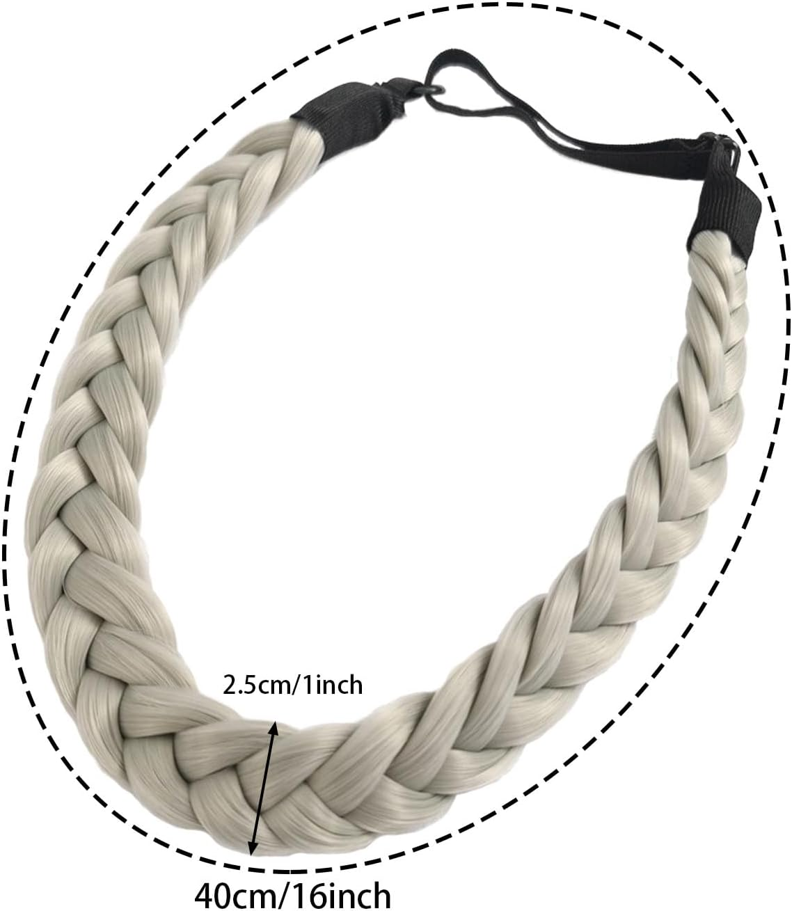 Braided Headband for Women - Soft Elastic Braid Headband in Light Grey, Synthetic Hair Accessory for Everyday, Parties & Special Occasions