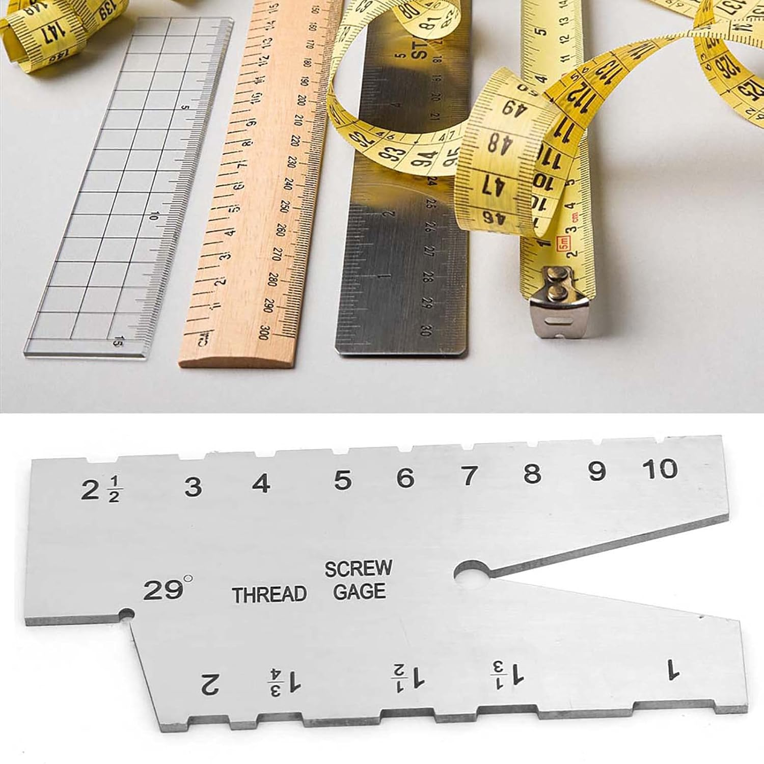 Stainless Steel Thread Measuring Gauge, 29Degree Screw Pitch Grinding Plug Gage Cutting Inspection for Maintenance Debugging Fitter Machine Repair Metalworking Woodworking Engravin image number 6