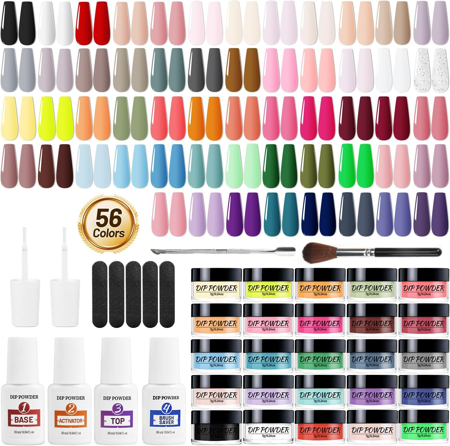 JODSONE 56 Color Dip Nail Powder Starter Kit 60 PCS Blue Red Popular Acrylic Dipping Powder Professional Set with Base Top Coat Activators as Gift for Girls and Women image number 2