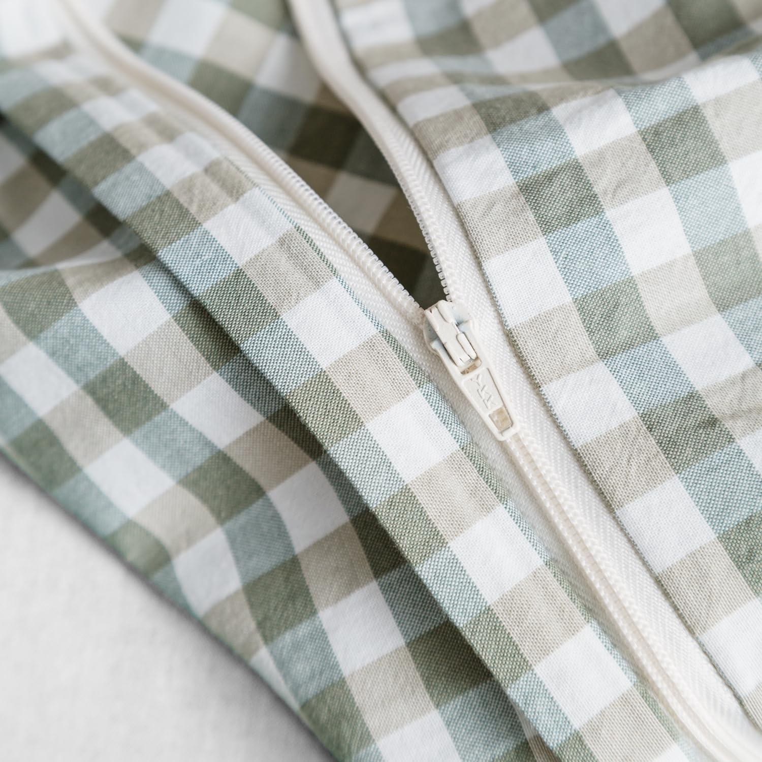 (Queen, Style 5) - SUSYBAO 100% Natural Washed Cotton 3 Pieces Duvet Cover Set (Queen/Full) 1 Duvet Cover 2 Pillowcases Luxury Quality Soft Breathable Hypoallergenic Green Gingham Plaid Pattern with Zipper Ties