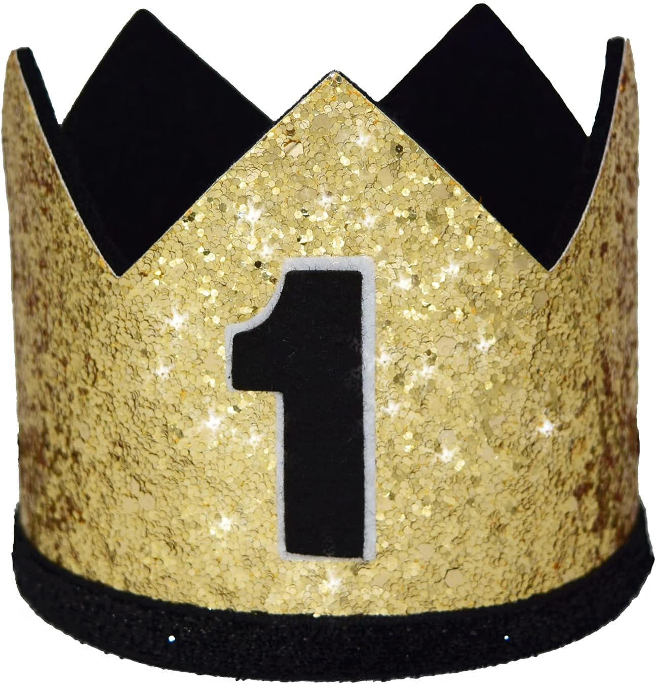 Maticr Glitter Baby Boy First Birthday Crown Number 1 Headband Little Prince Princess Cake Smash Photo Prop - Large Gold  Black 1 image number 4