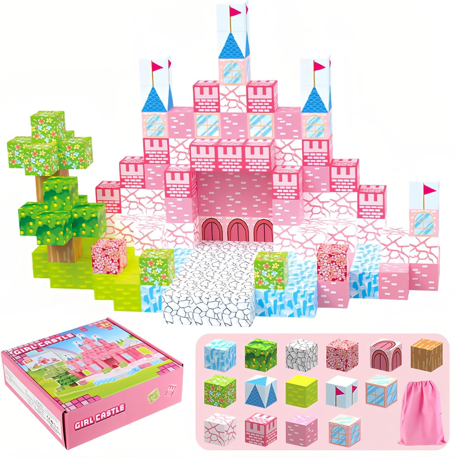 Magnetic Building Blocks 128PCS - STEM Sensory Toys for Kids Ages 3-8, 2.5CM Large Magnetic Tiles Castle Garden Set, Creative Construction Educational Toys for Toddler Boys & Girls image number 6