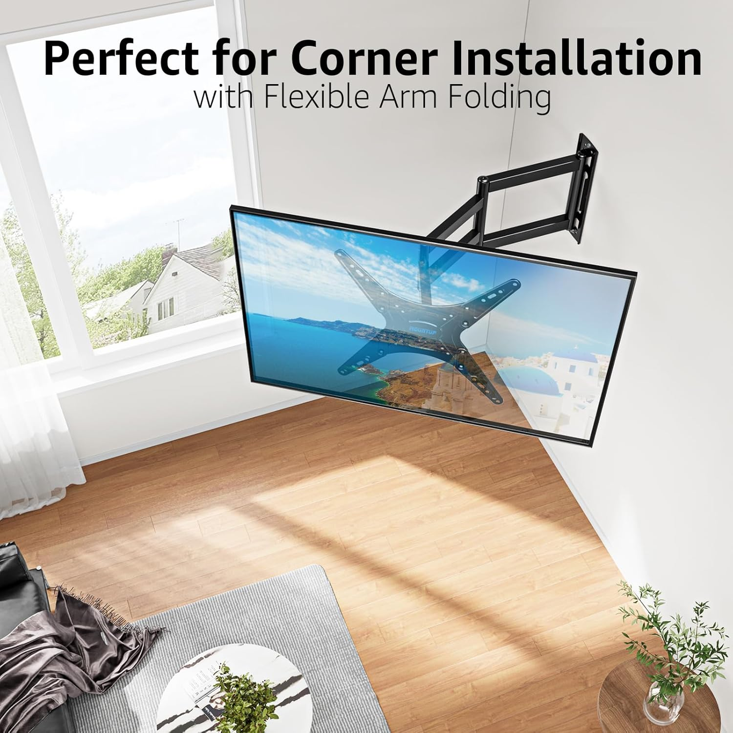 MOUNTUP Corner TV Wall Mount for Most 26"-60" Tvs, Full Motion Long Arm TV Mount 30 Inch Extension Articulating Wall Mount TV Bracket Max VESA 400X400Mm, Smoothly Extendable, Holds up to 77 Lbs MU0057