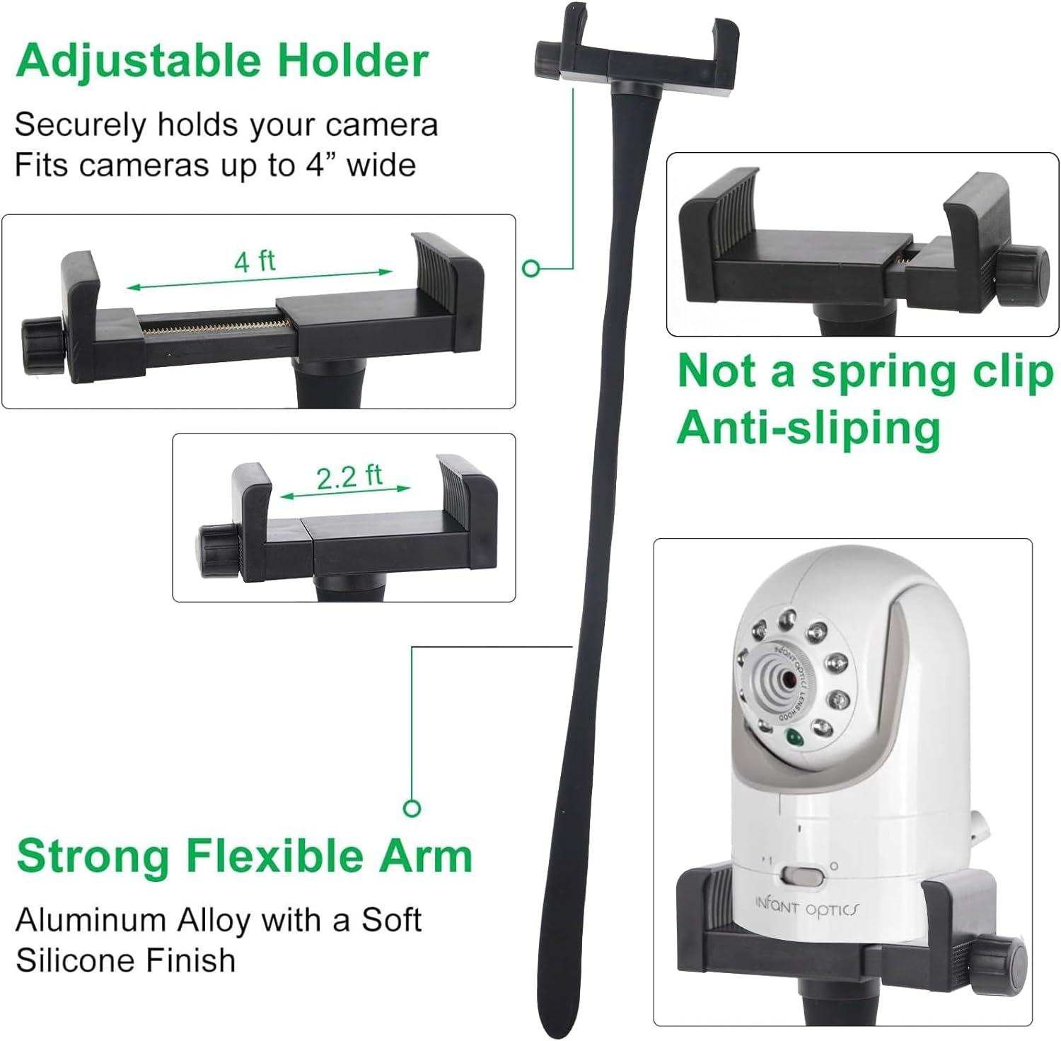 Baby Monitor Mount Camera Shelf Compatible with Infant Optics DXR 8 and Most Other Baby Monitors,Attaches to Crib Cot Shelves or Furniture,Universal Baby Camera Holder,（Black） image number 3