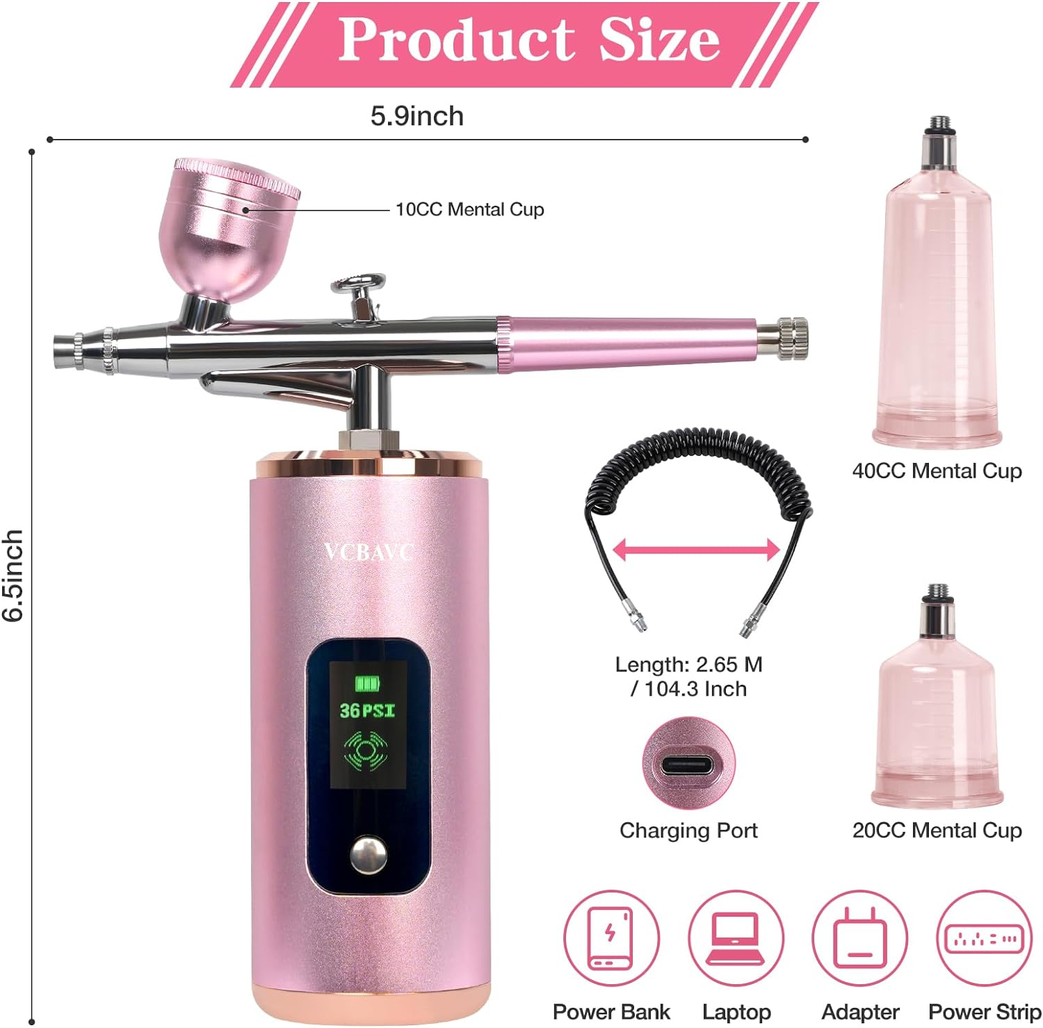 Airbrush Kit, 36PSI, Air Brush Kit with Air Compressor for Nails,Gun Rechargeable Handheld Cordless with 2M Hose Airbrush Paint for Makeup, Fabric Spray,Tattoo,Cake,Barber,Model,Art Kits image number 1