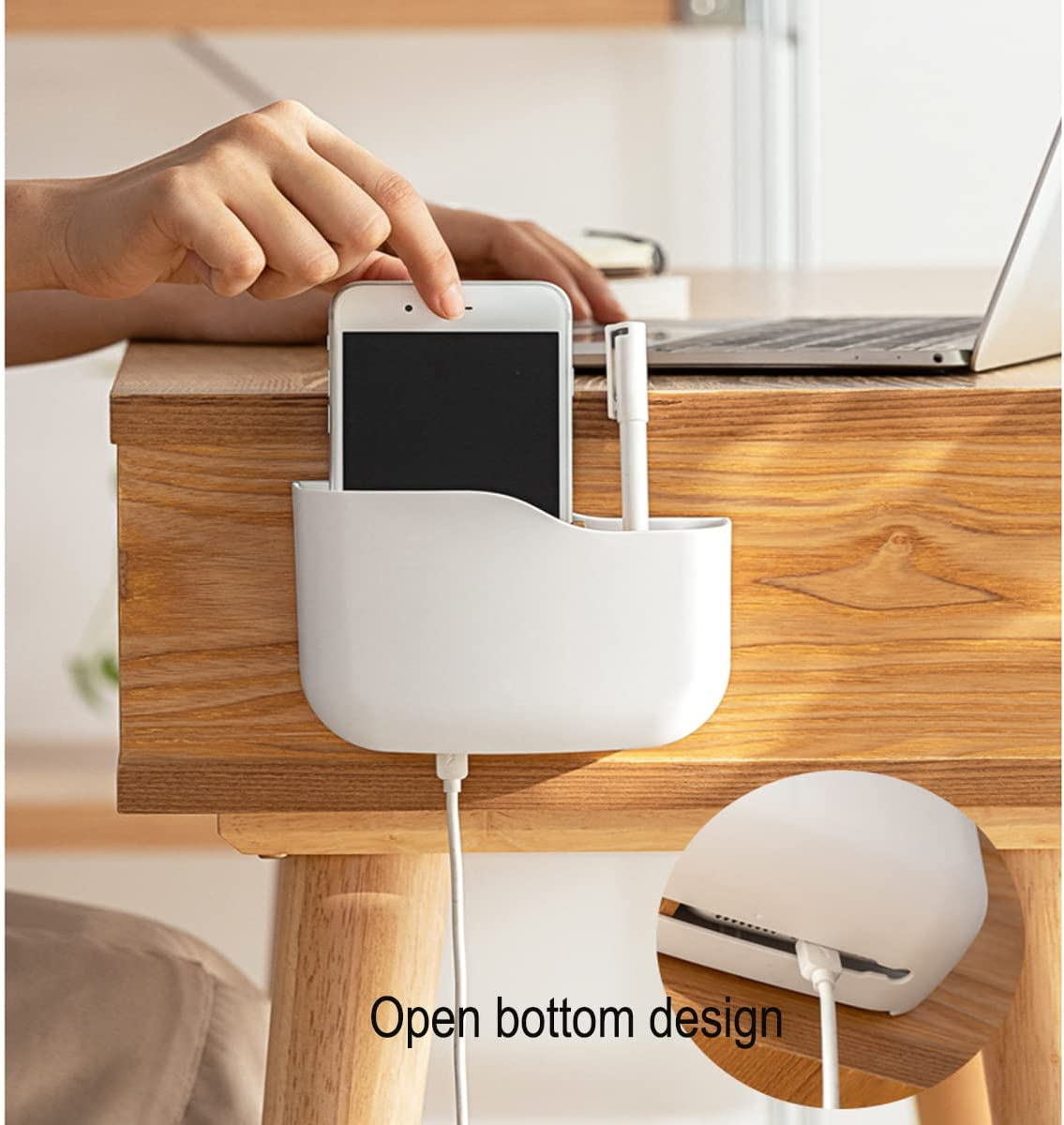 2 Packs Adhesive Remote Control Holder White Universal Controller Holder Wall Mount Storage Organizer with Slot Home,Suitables for Office Desk Nightstand Stationery Phones Charging image number 3