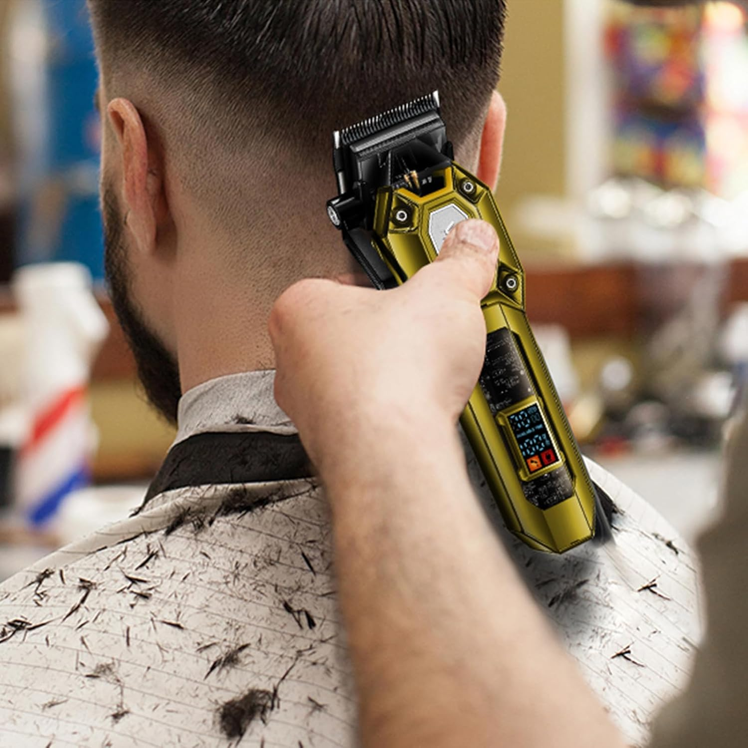 VGR Professional Hair Clippers for Men, Cordless Barber Clippers and Trimmers Set, Mens Hair Cutting Kit with 10 Guide Combs, USB Rechargeable Haircut Machine for Family, LED Display, Gold - Green image number 4