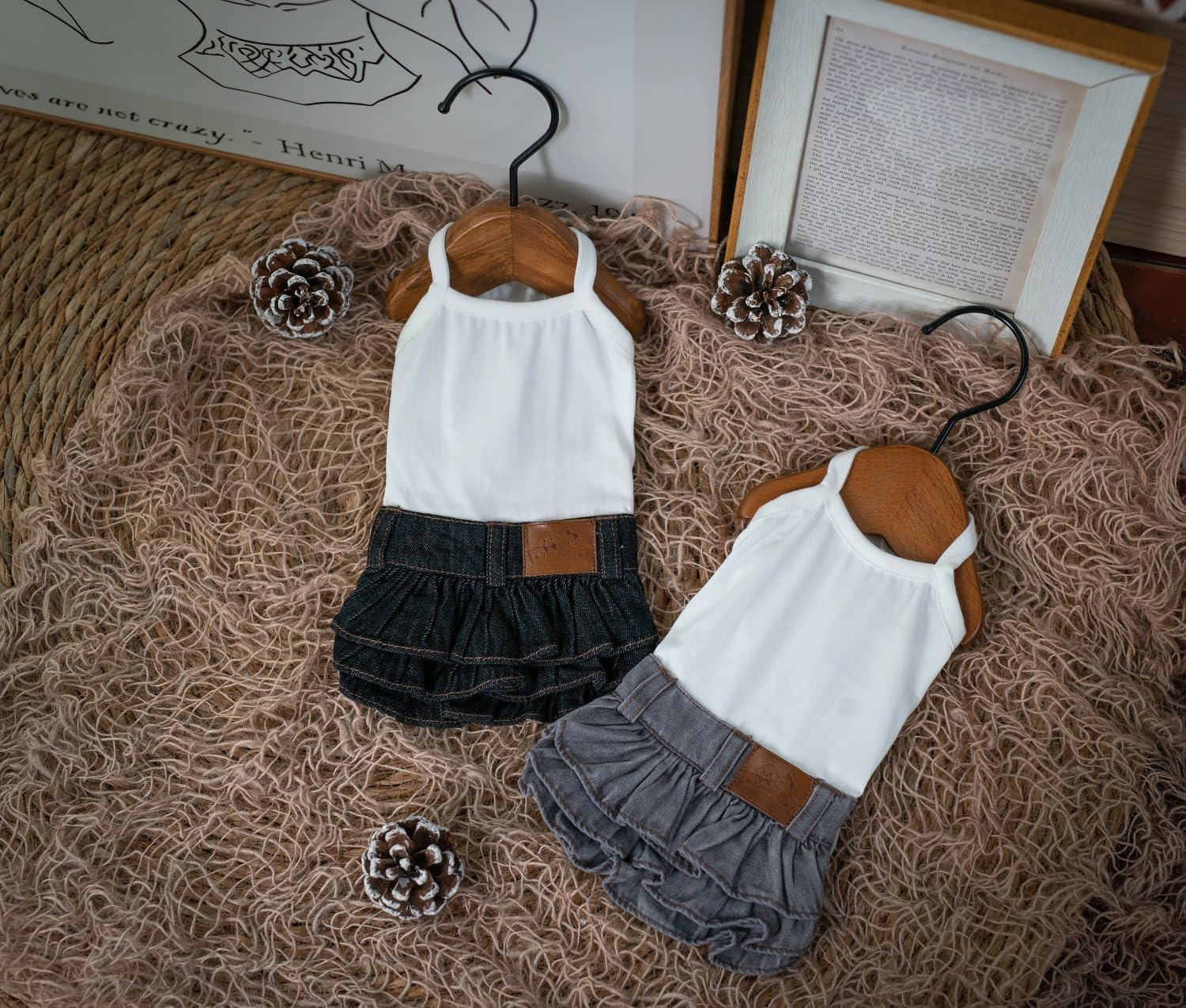 Taniwina Pet Costume Cotton Bottoming Denim Cake Skirt Pet Clothing for Small Dogs (M,Gray Camel Base) image number 3