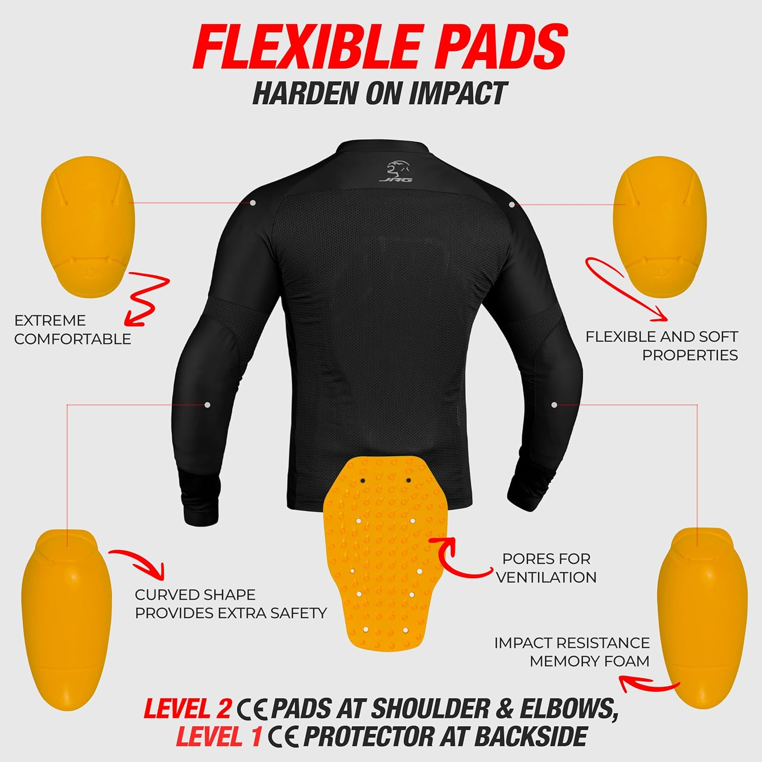 J.A.G. Mesh Motorcycle Shirt, All Season Lightweight Breathable Motorcycle Armor for Men with CE Approved Protective Pads image number 4