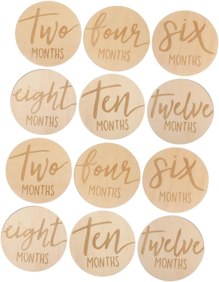 12 Pcs Double Sided Wooden Monthly Milestone Markers round Growth Discs for Recording Development Monthly Photo Props for Boys Durable Versatile Milestone Signs image number 6