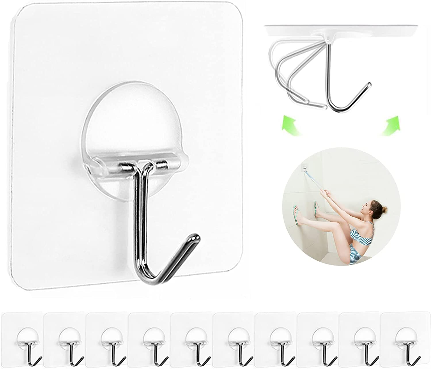 Adhesive Hooks for Hanging Heavy Duty Wall Hooks Self Adhesive Towel Coat Hooks Waterproof Transparent Hooks for Bathroom Shower Kitchen Keys Door Outdoor Home Improvement Utility Hook 12 Pack image number 1