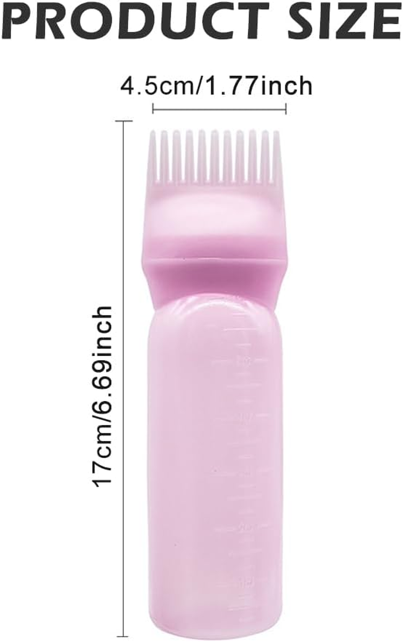 6PCS Large Capacity Root Comb Applicator Bottle, Hair Dye Brushroot Comb Squeeze Applicator Bottles for Hair Root Color with Graduated Scale(Color:Pink White Purple)