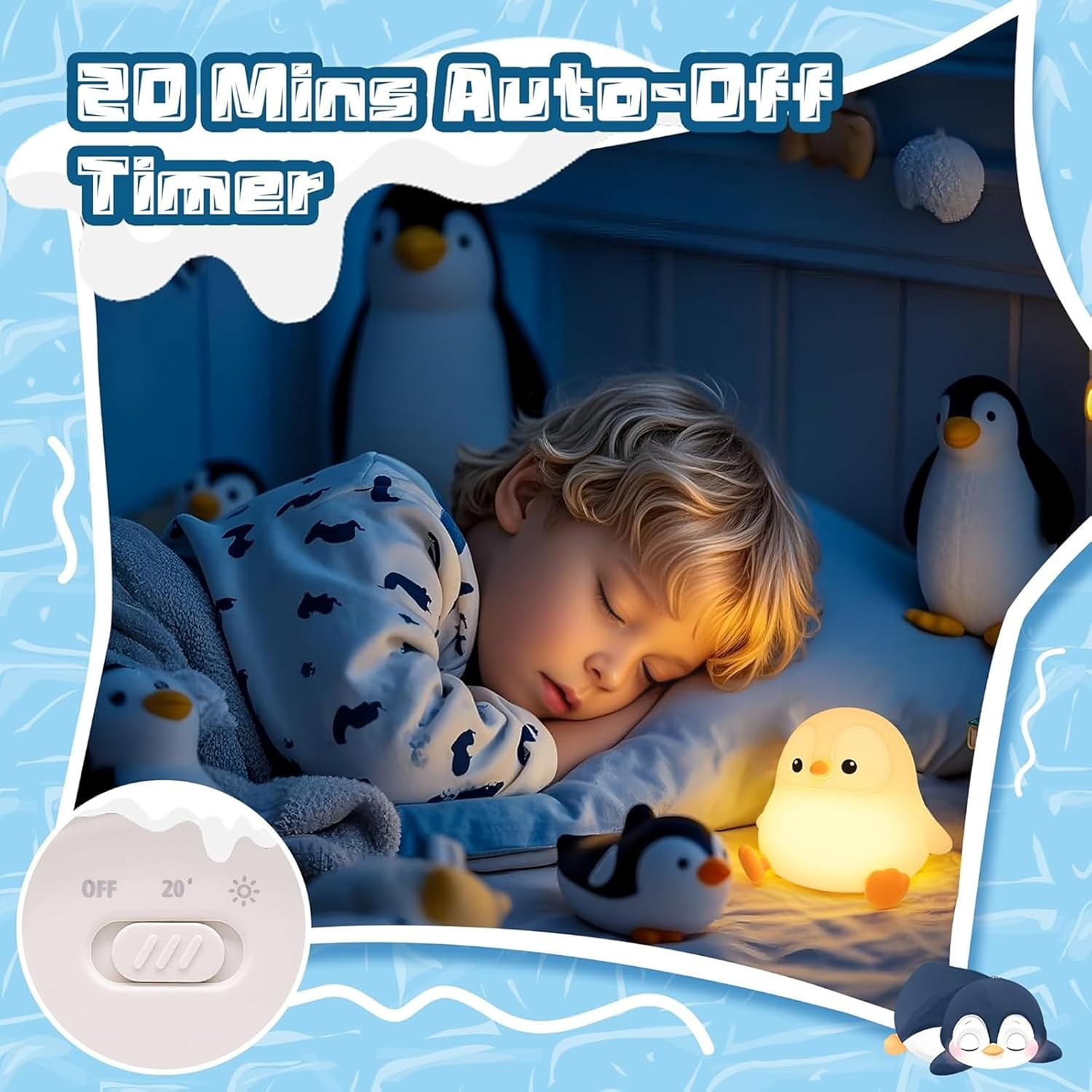 Penguin Night Light, Cute Animal Soft Silicone LED Touch Lamp with Dimmable and Timer, Portable Rechargeable Toddler Bedroom Bedside Table Decor, Birthday Xmas Gifts for Kid Baby Boy Girl image number 6