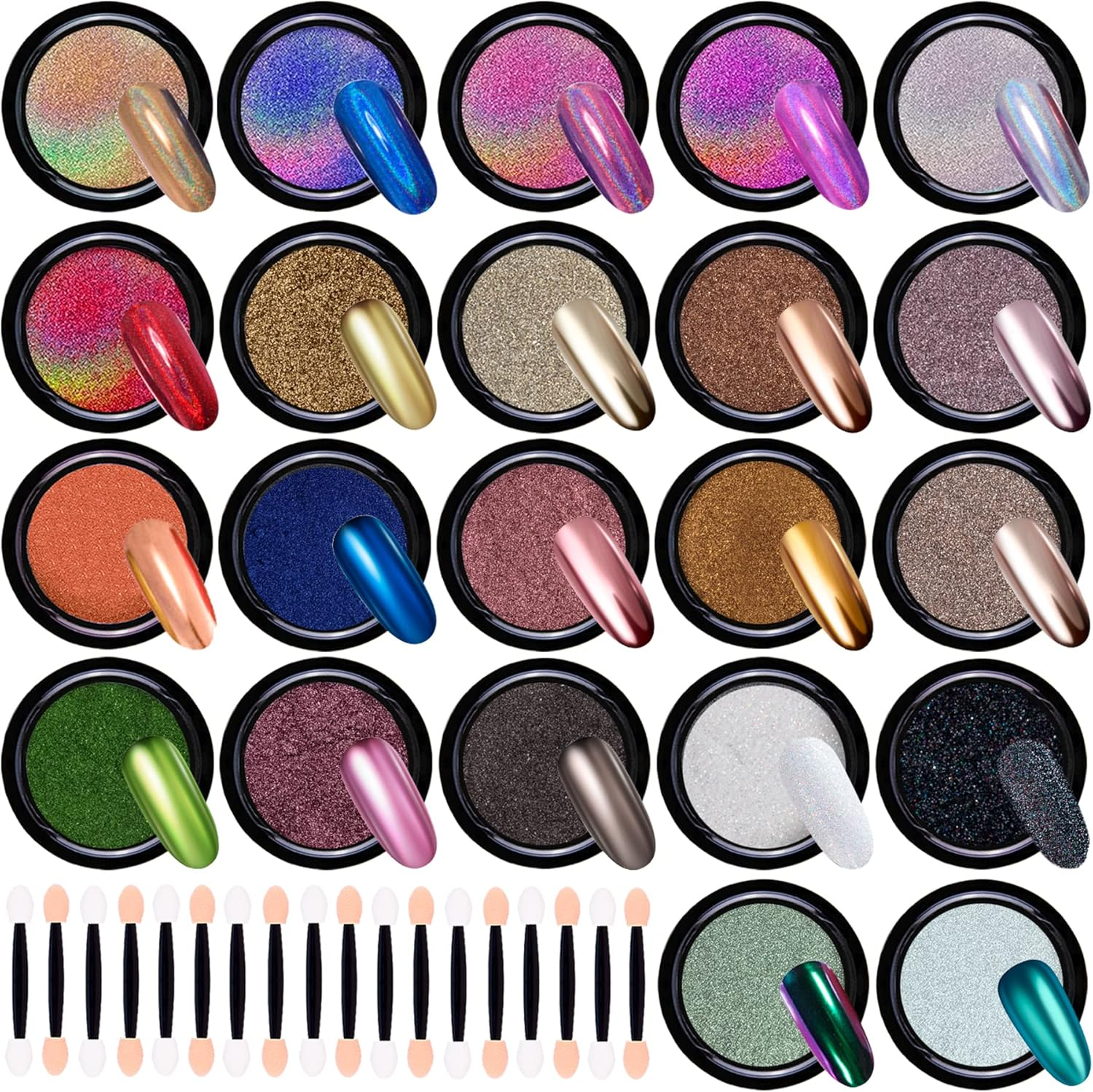 Duufin 22 Colours Nails Chrome Powder Set Chrome Glitter Powder Holographic Nail Powder Chameleon Powder Aurora Chrome Nail Powder Shiny Candy Powder with 22 Pieces Eyeshadow Pens for Nail Art image number 5