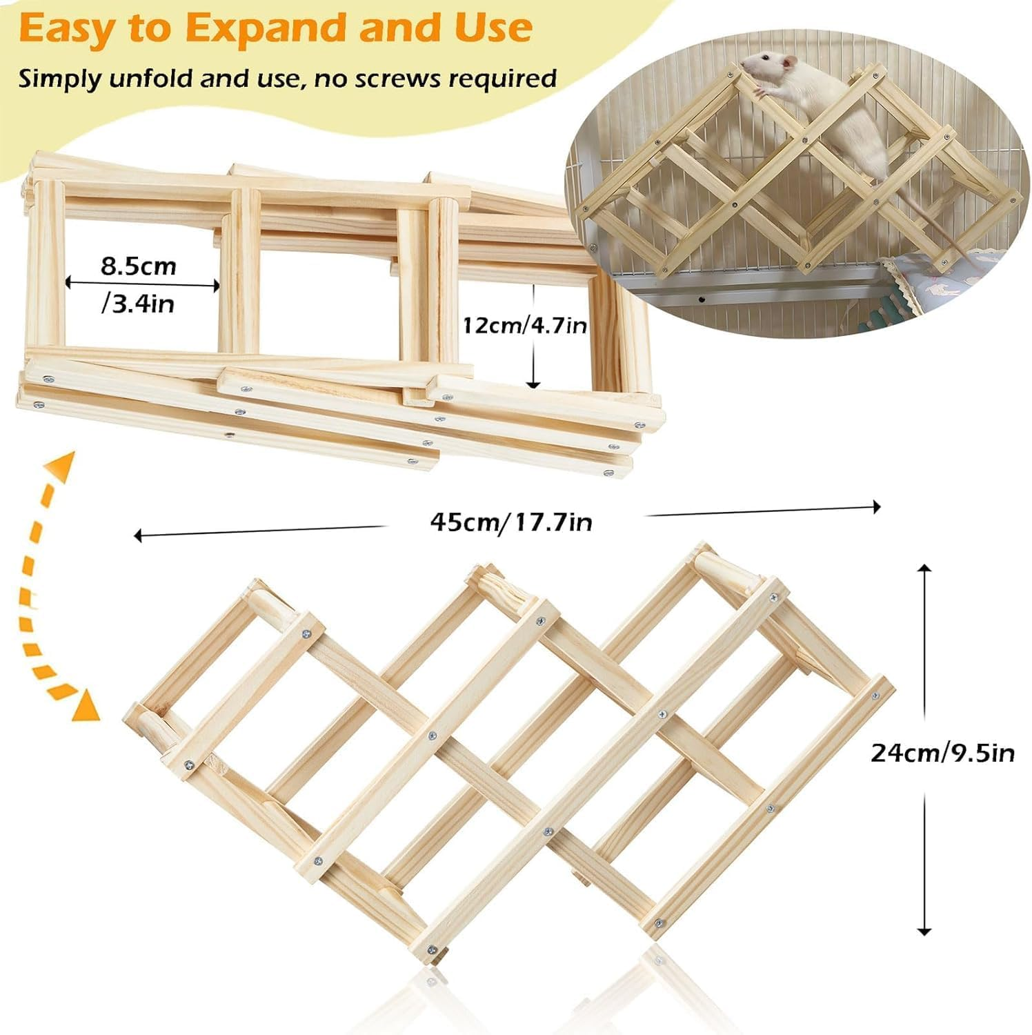 Wooden Rat Climbing Toys, Natural Pet Rat Cage Accessories Climbing Ladder, Fancy Rats Enrichment Toy Activities, Hanging Rodent Toys for Pet Rats in Cage Playing Chewing (M, 1Pc)