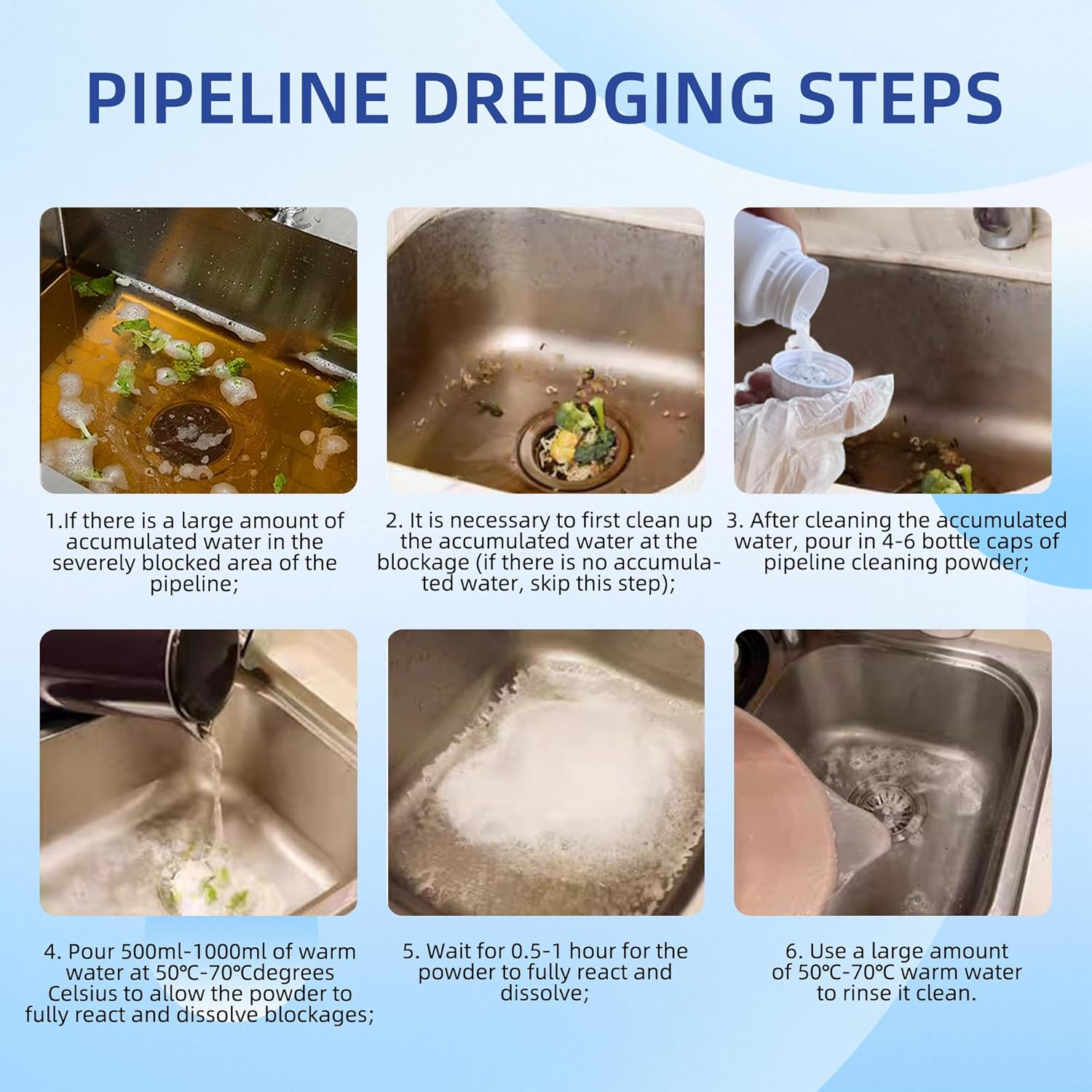 HOMAITER Drain Unblocker, Powerful Cleaner Formula, 260G, Removes Hair, Grease & Soap Scum, Safe for Pipes and Septic Systems image number 6