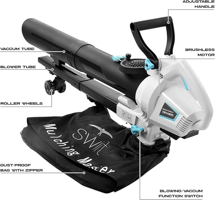 RB 3-In-1 Battery Leaf Blower and Mulcher, 40 V Blower/Vacuum Cleaner with 12 L Collection Bag, on Wheels, 35:1 Shredding Ratio with Battery and Charger image number 3